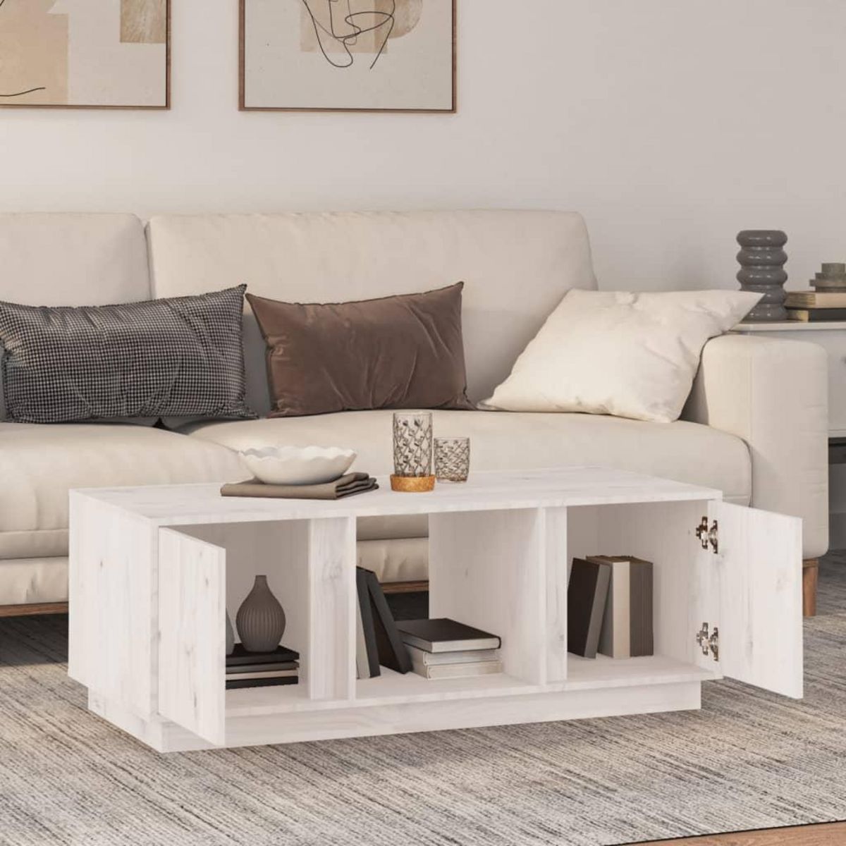 VIDAXL Table basse Blanc 110x50x40 cm Bois massif de pin