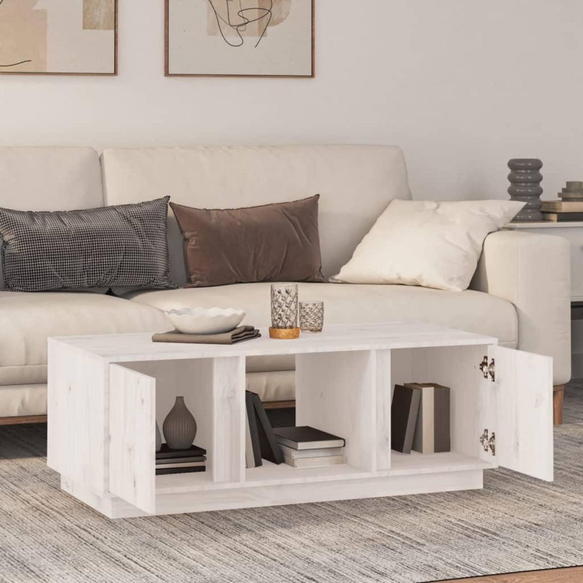 VIDAXL Table basse Blanc 110x50x40 cm Bois massif de pin