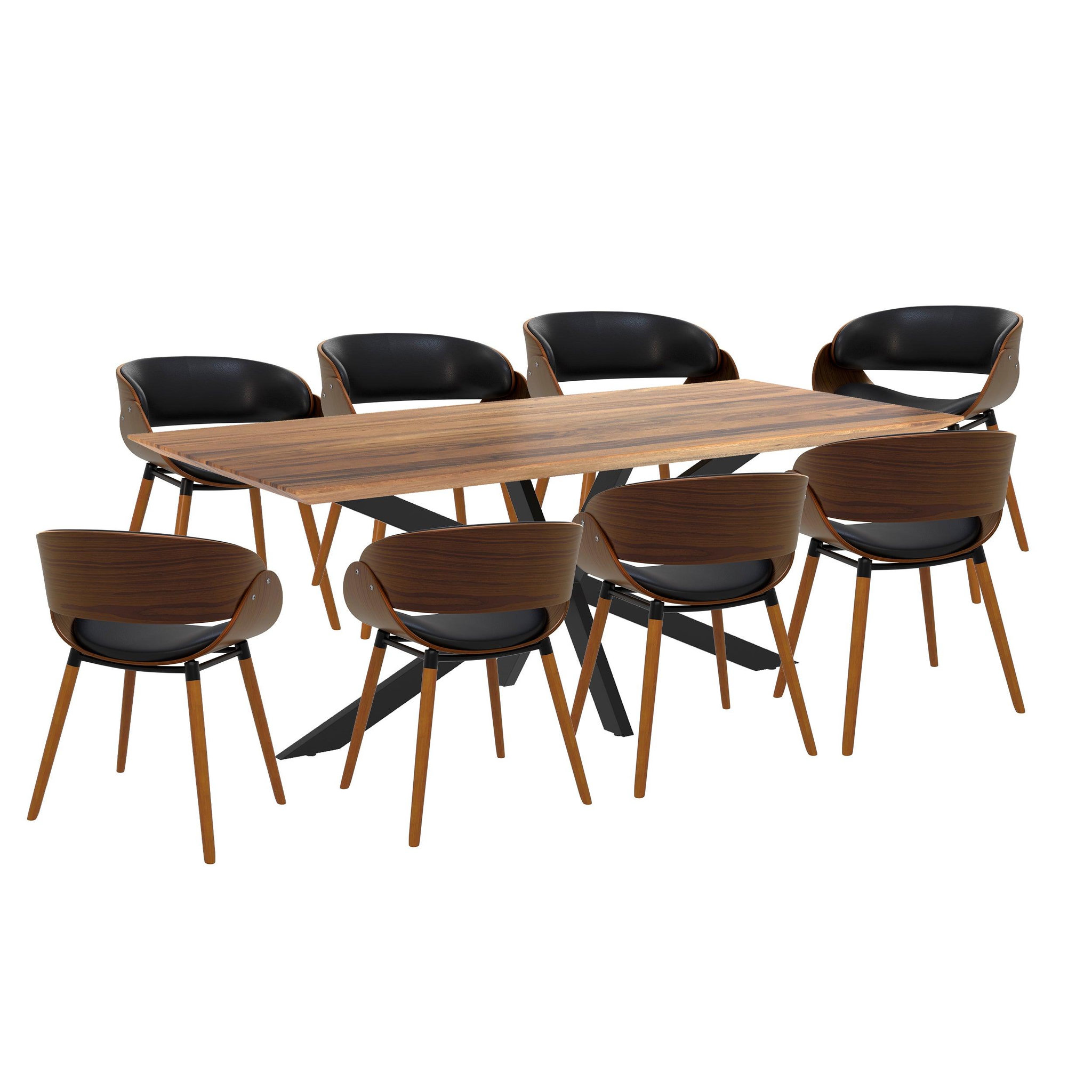 MAISON PAVANE Table et chaises 8 personnes en cuir synthétique noir et bois-Surdiman