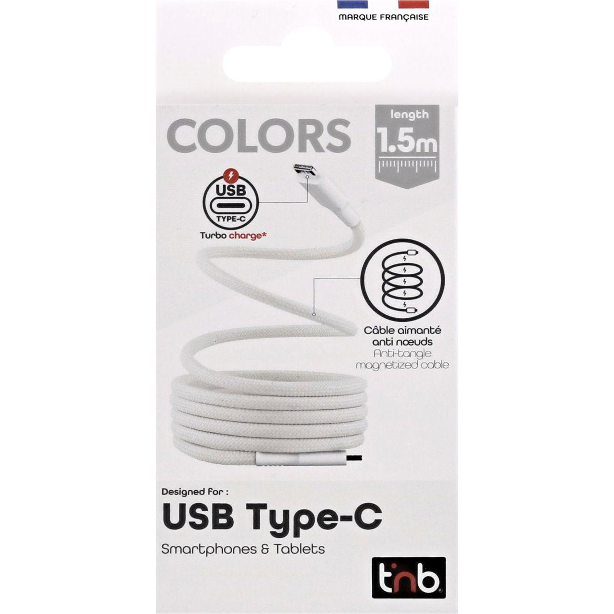 Voir la diapositive 4 : TNB Câble de charge usb-c/usb-c 1.5m gaine aimantée blanc