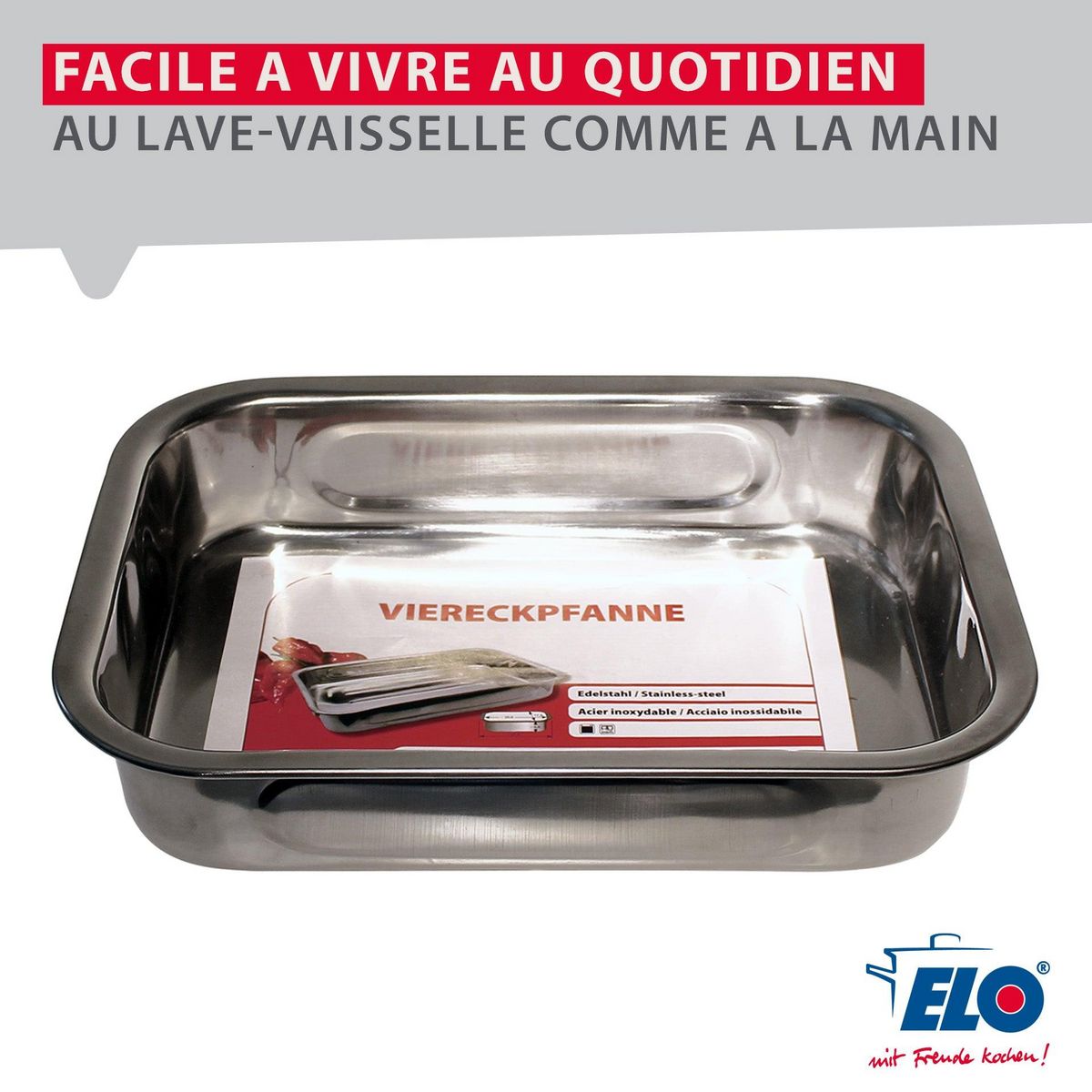 ELO Plat four en inox rectangulaire 27,5 x 20,4 x 6 cm en extérieur Elo Edition Red