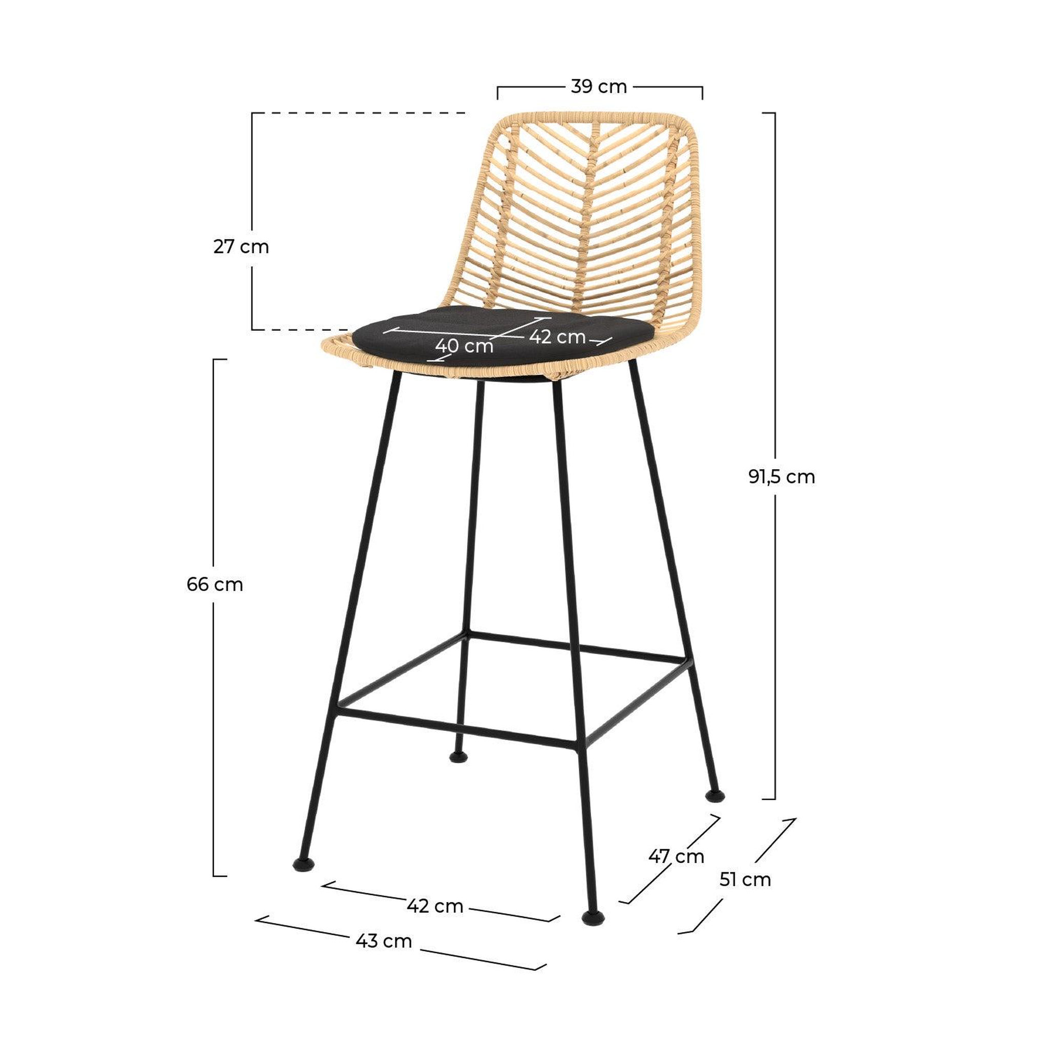 Voir la diapositive 4 : MAISON PAVANE Lot de 2 chaises pour îlot central 66 cm en rotin naturel et noir-tamara