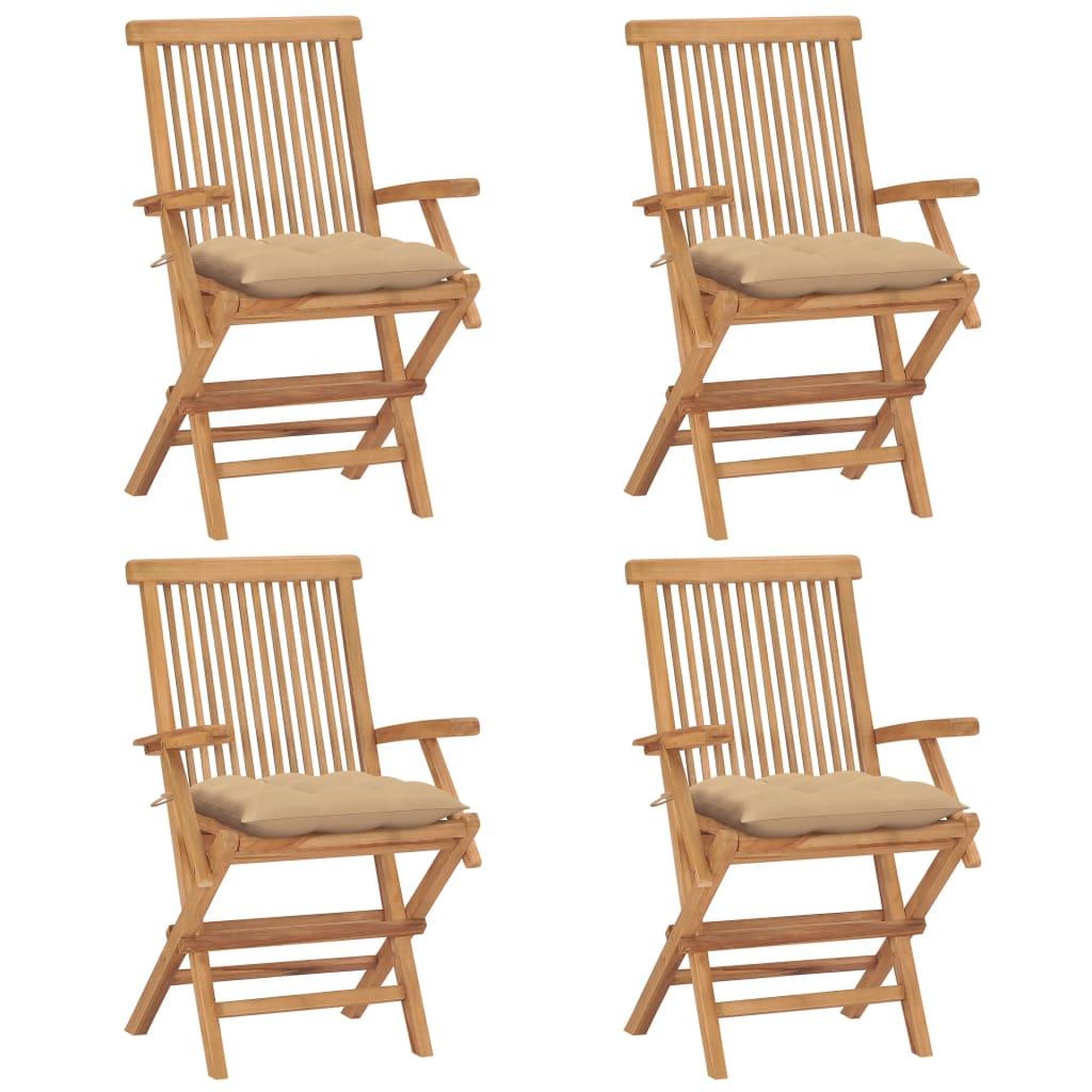 Voir la diapositive 1 : VIDAXL Chaises de jardin et coussins beige lot de 4 Bois teck massif
