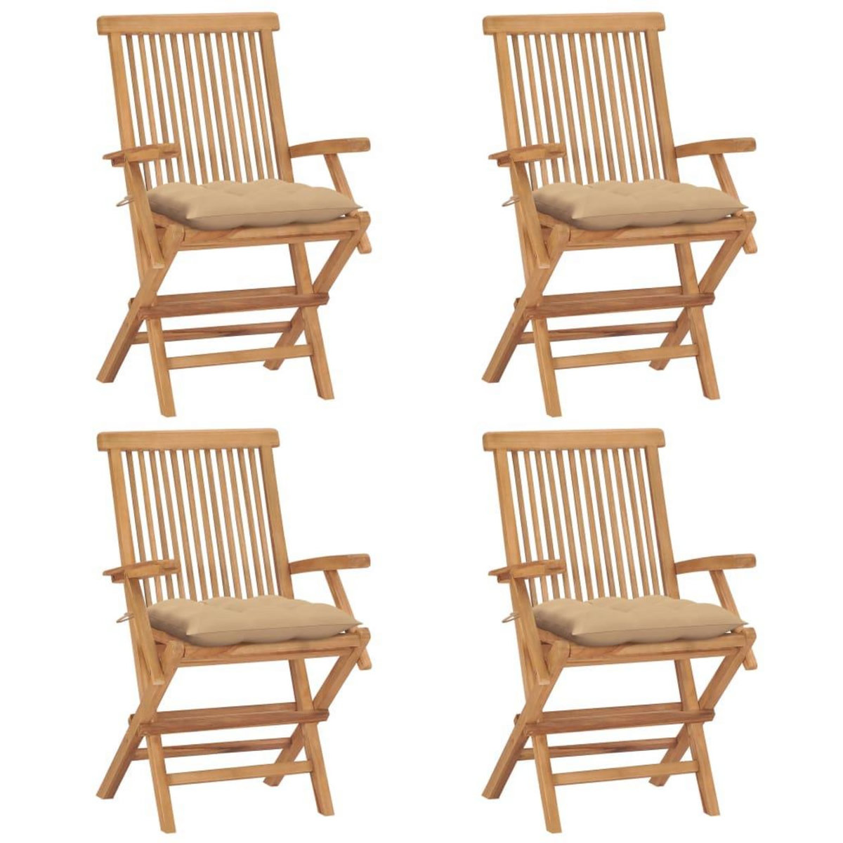 VIDAXL Chaises de jardin et coussins beige lot de 4 Bois teck massif