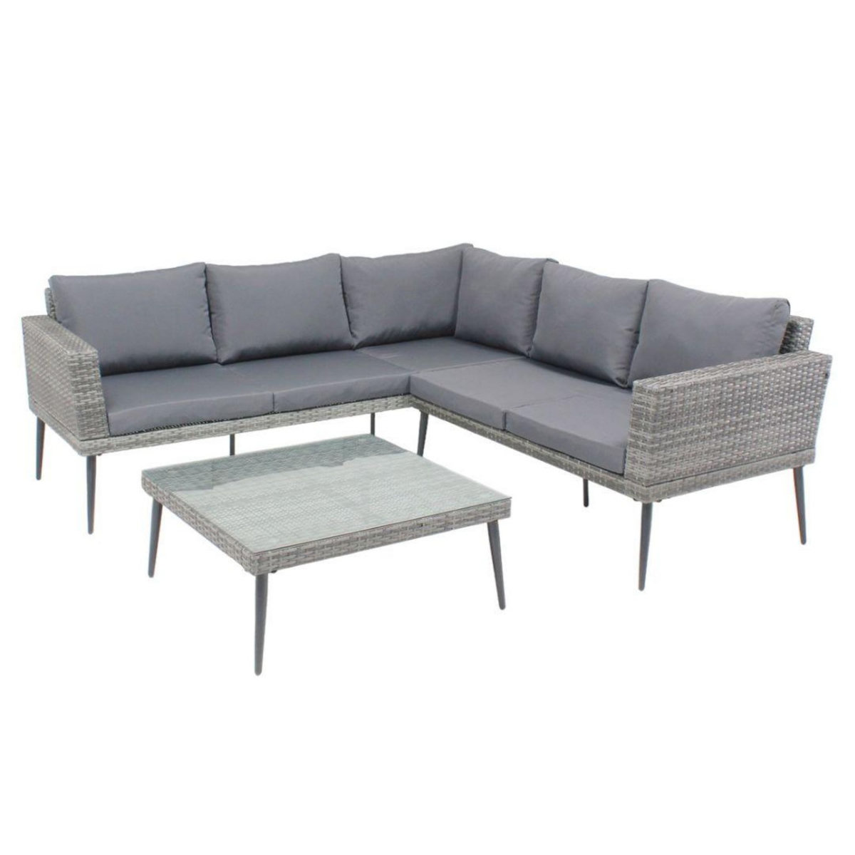 CONCEPT USINE Salon de jardin bas 5 places en résine tressée gris TEFARI