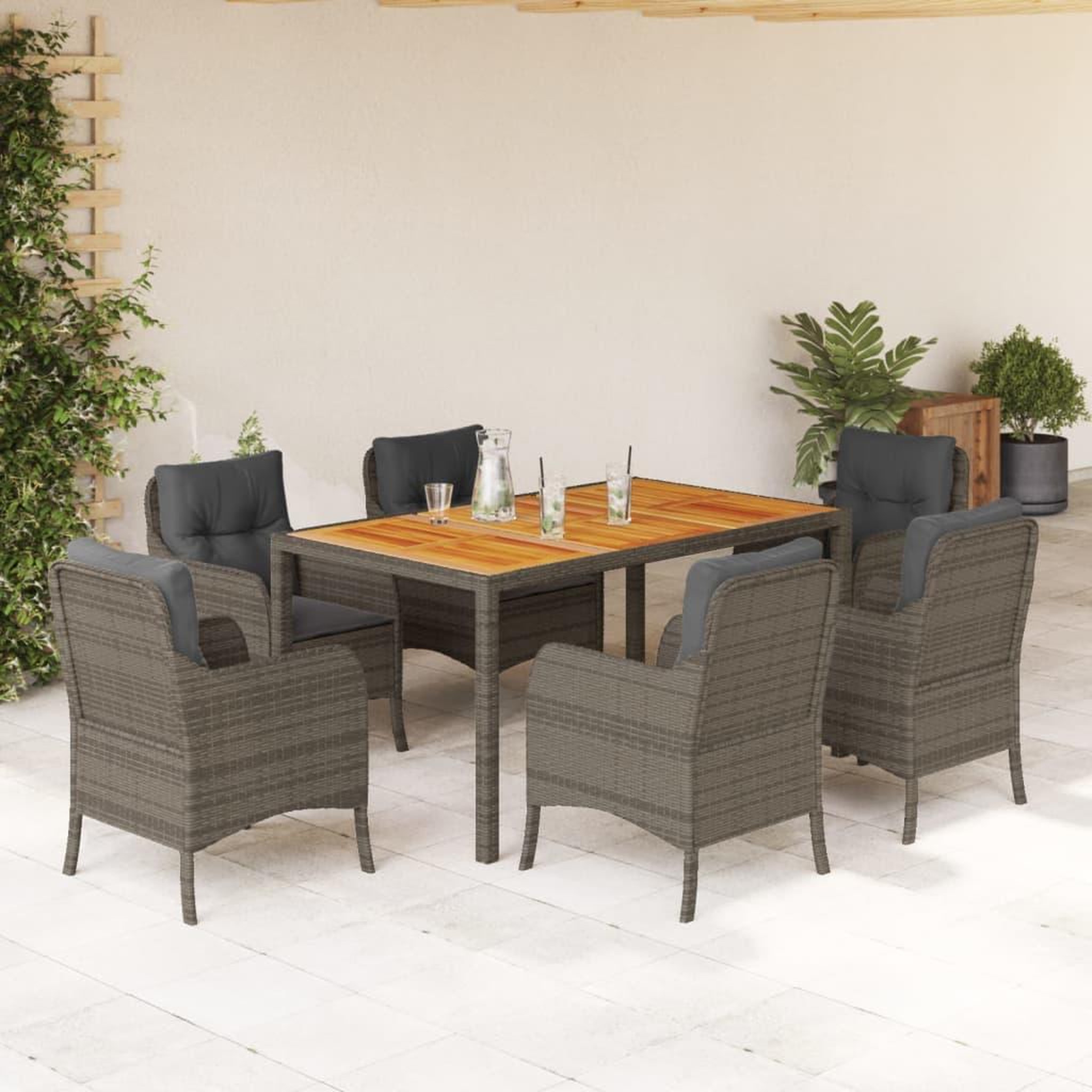 VIDAXL Ensemble a manger de jardin et coussins 7 pcs gris rotin