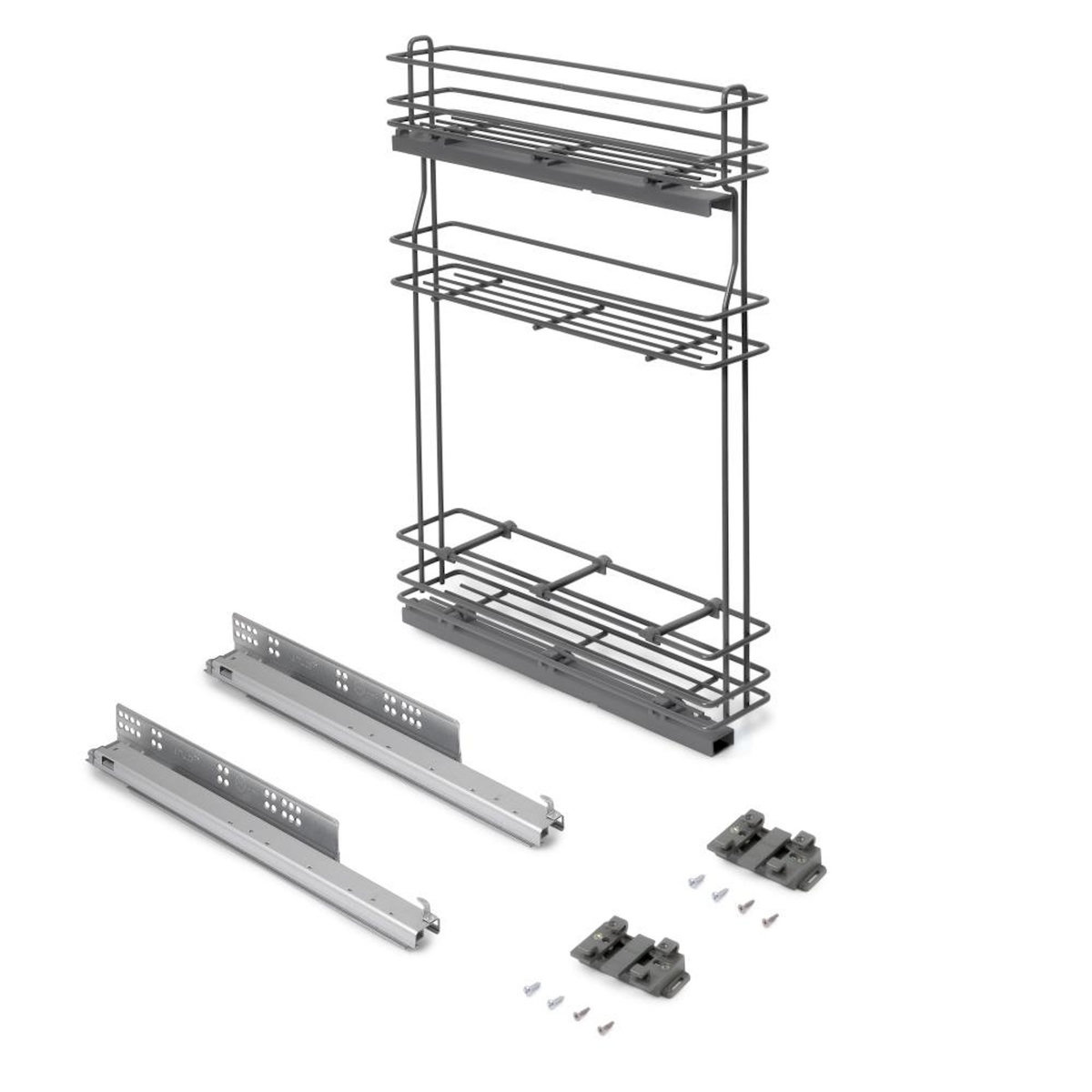 EMUCA SRL porte-bouteilles extractible TitaneMax avec fermeture à amortie -  gauche -  3 plateaux -  module 150mm -  Acier -  Gris Anthracite