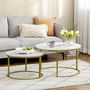 Voir la diapositive 2 : HOMCOM Lot de 2 tables basses gigognes rondes style art déco - acier doré panneaux aspect marbre blanc