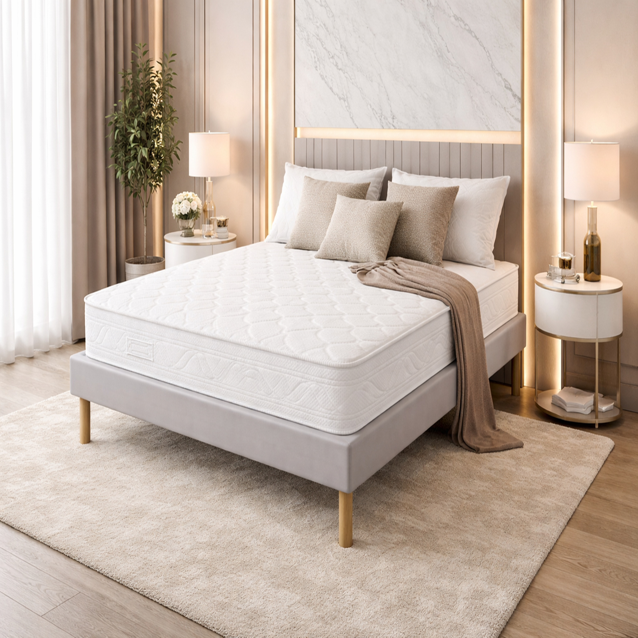 Voir la diapositive 1 : KING OF DREAMS Ensemble Sommier Tapissier et Matelas Mousse Polyuréthane