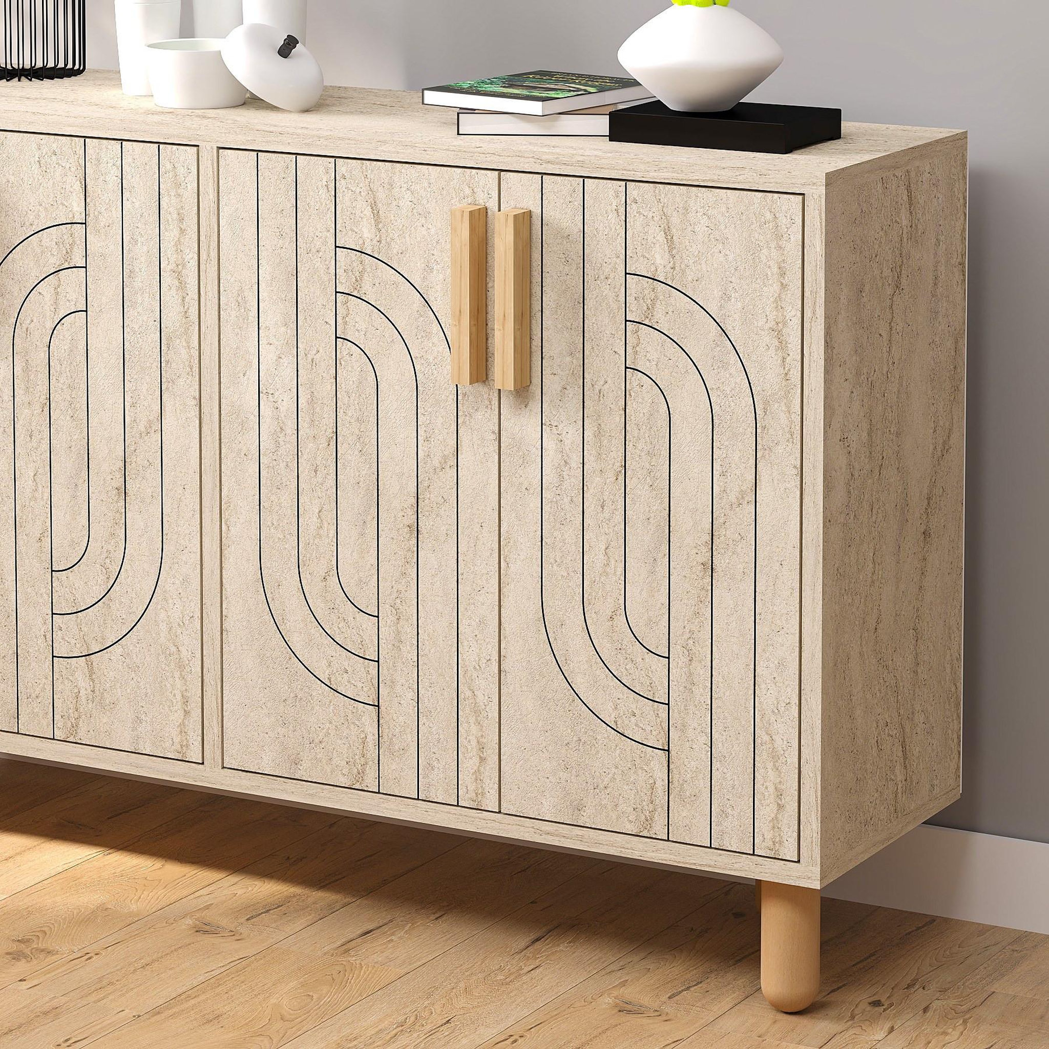 Voir la diapositive 4 : Habitat et Jardin Buffet en bois  Rodney  - 120 x 30 x 74 cm - Travertin