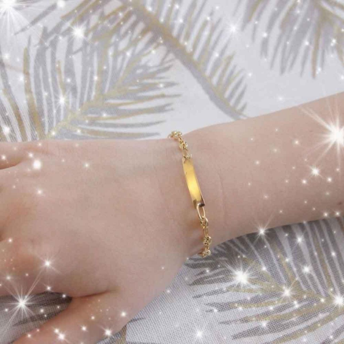 L'ATELIER D'AZUR Bracelet Enfant Or Jaune - Gourmette - Maille Grain de Café - Gravure Offerte