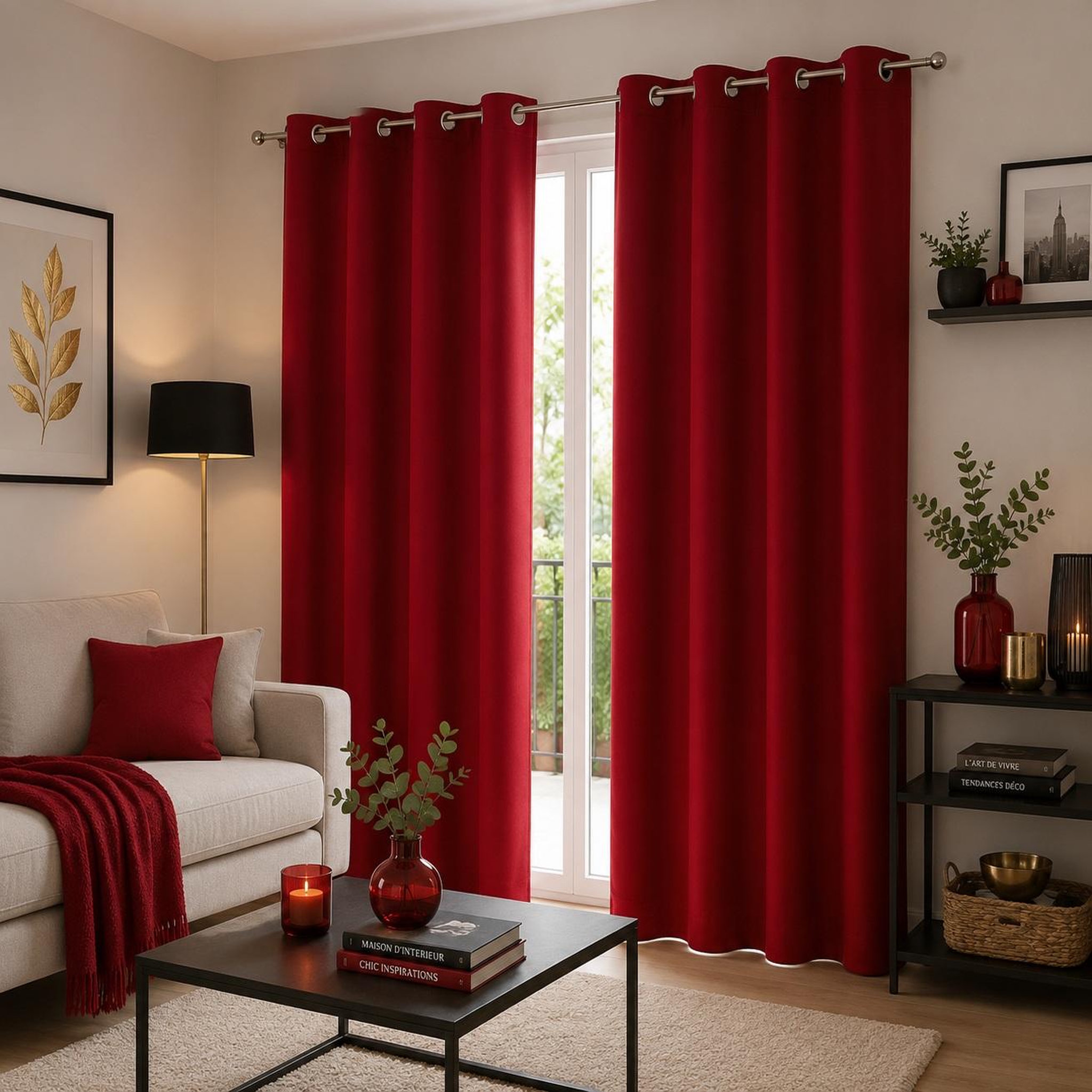 Voir la diapositive 2 : Eden Rideau a oeillets 140x260 cm covery rouge