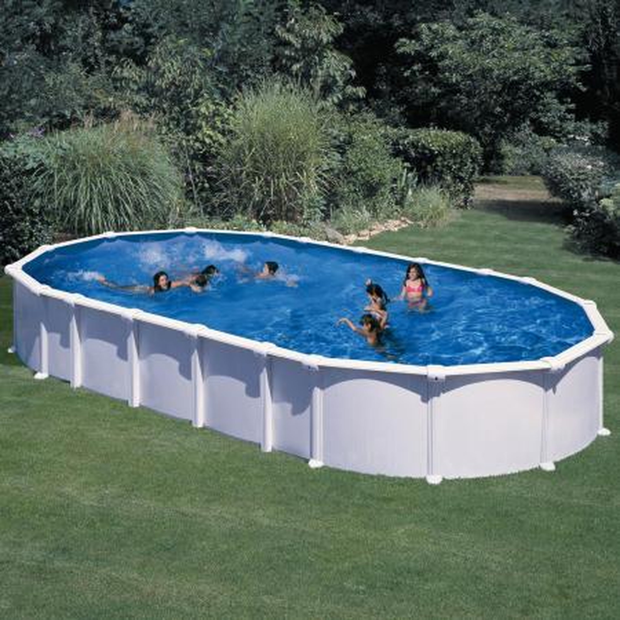 PISCINE OVALE EN ACIER BLANC 7,44 x 3,99 x H:1,32 m