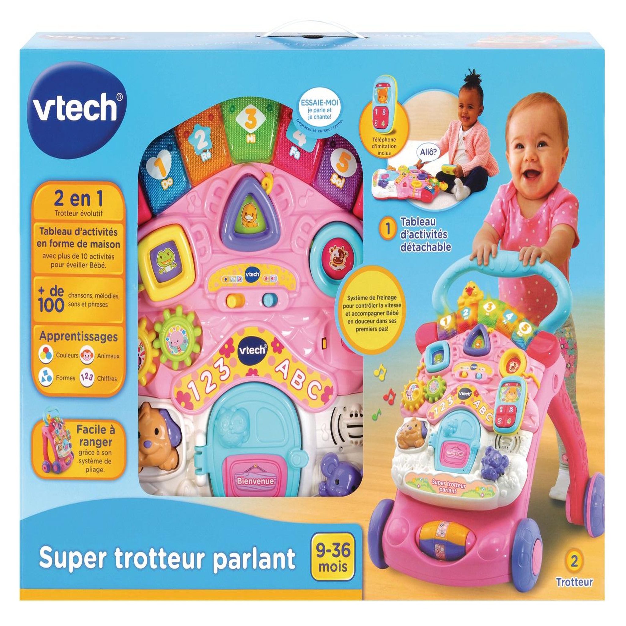 Voir la diapositive 2 : VTECH Super trotteur parlant 2 en 1 rose