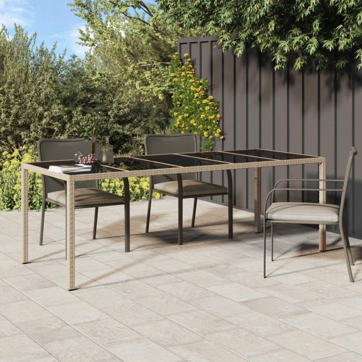 VIDAXL Table de jardin Beige 250x100x75 cm Verre trempe et poly rotin