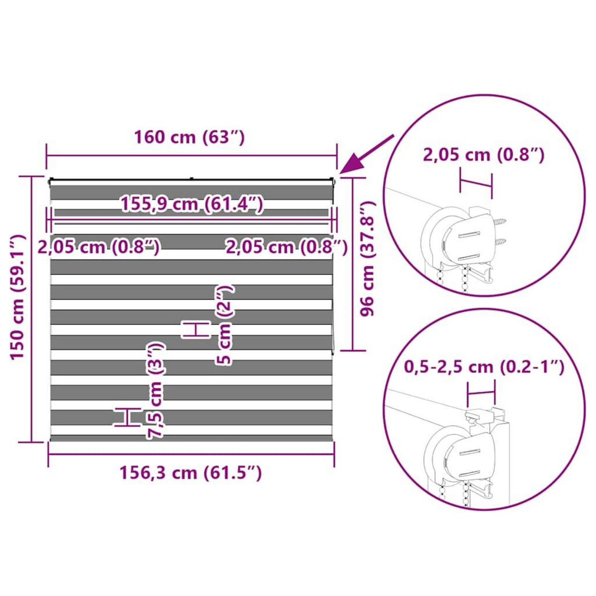 VIDAXL Store zebre gris fonce largeur du tissu 155,9 cm polyester