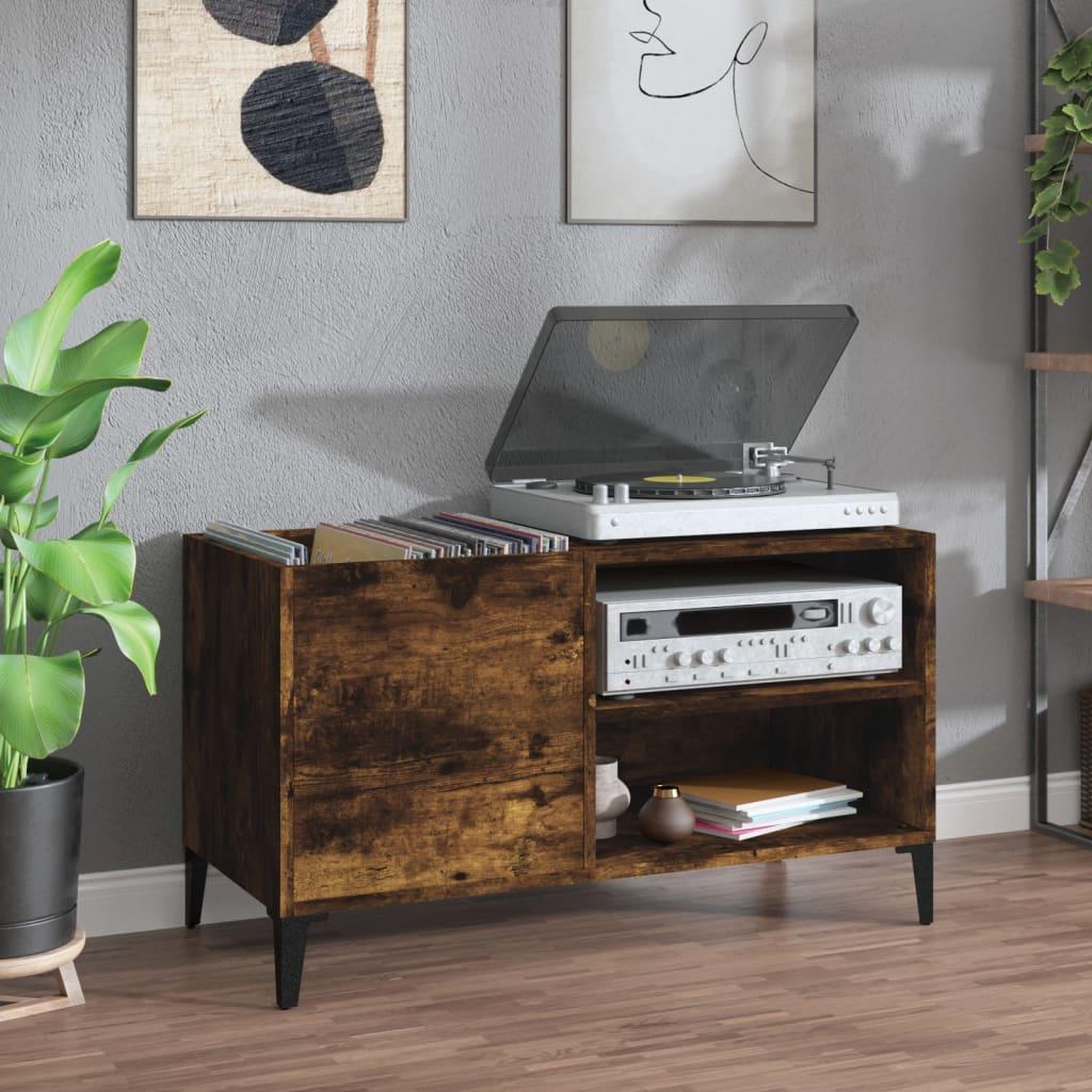Voir la diapositive 1 : VIDAXL Armoire a disques chene fume 84,5x38x48 cm bois d'ingenierie