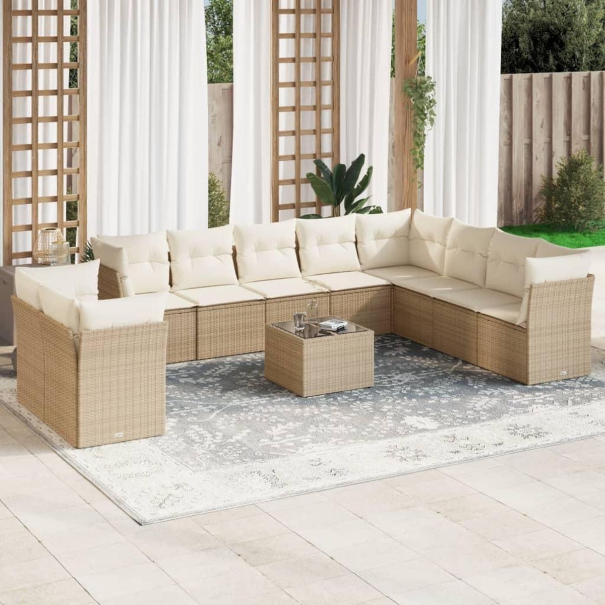 VIDAXL Salon de jardin 11 pcs avec coussins beige resine tressee