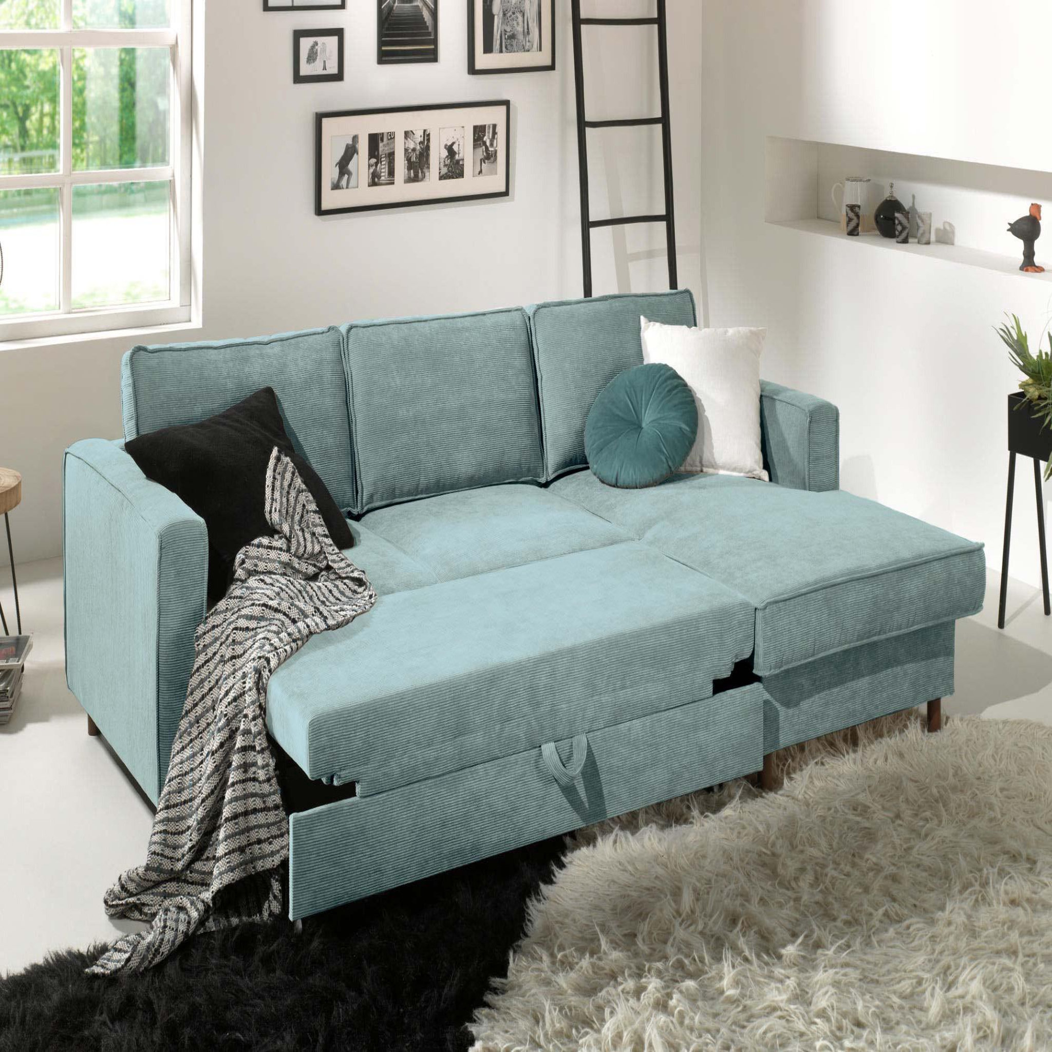 Voir la diapositive 2 : LISA DESIGN Jake - canapé d'angle droit - convertible avec coffre - 4 places - en velours côtelé