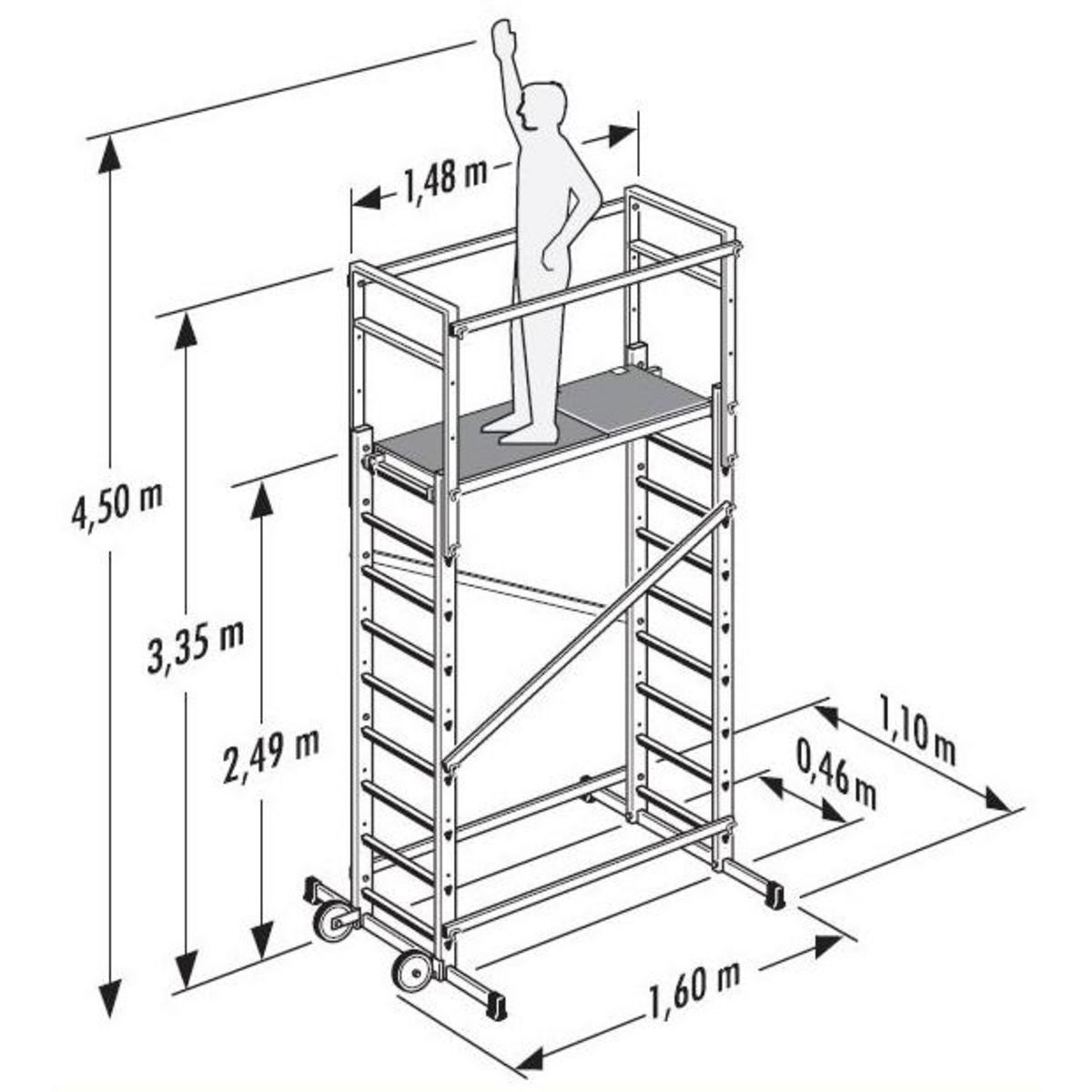 HAILO Echafaudage roulant d'escalier 5m en aluminium - HOBBYSTEP H5