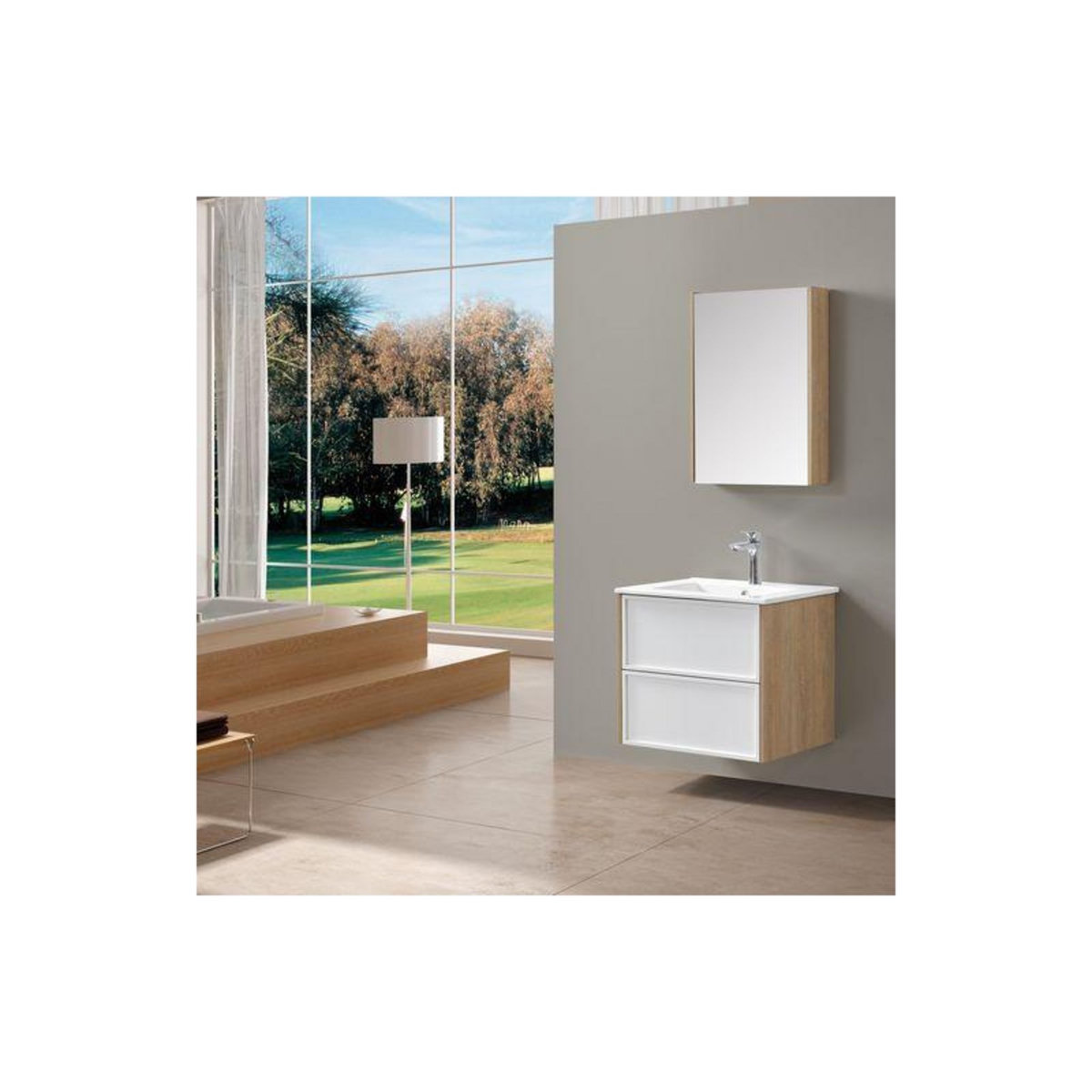 WILSA Ensemble de salle de bain blanc et bois 60 cm