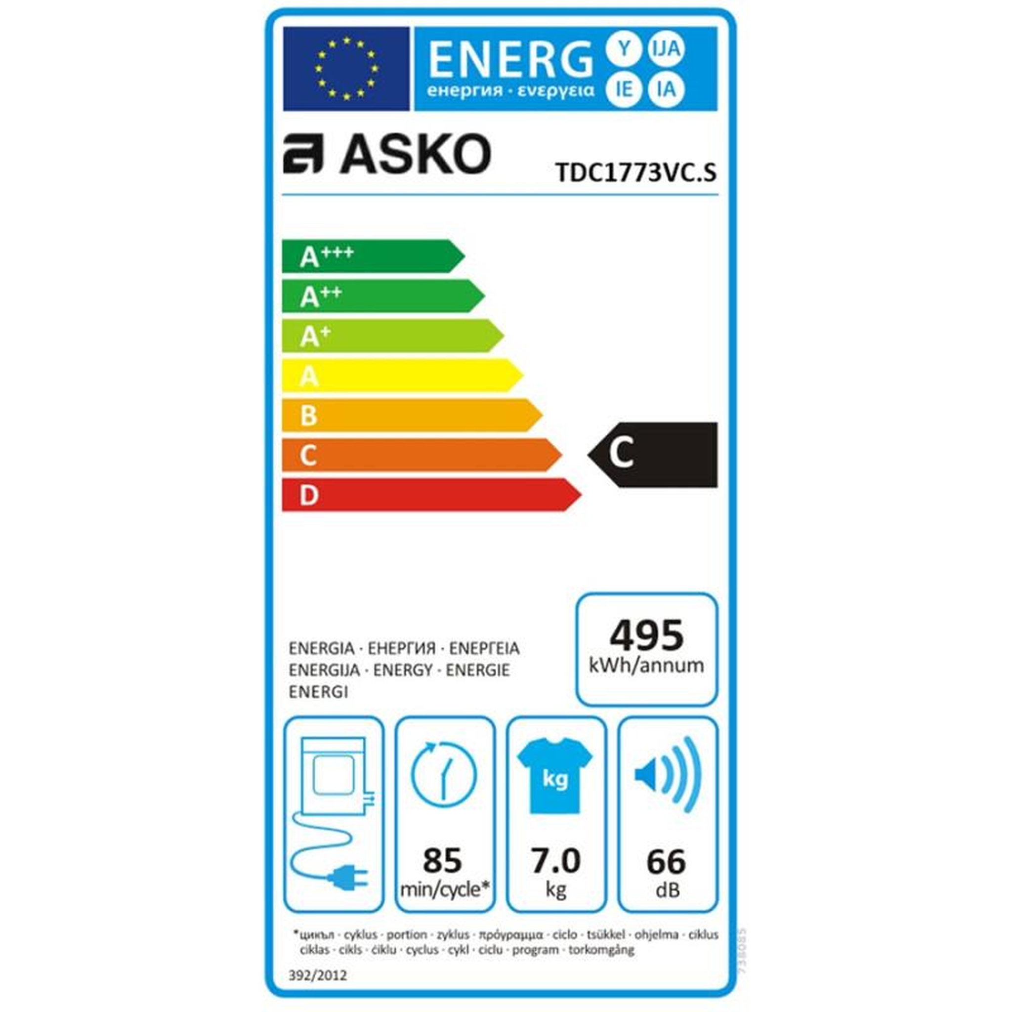 Voir la diapositive 2 : ASKO Sèche linge Asko TDC1773VC.S