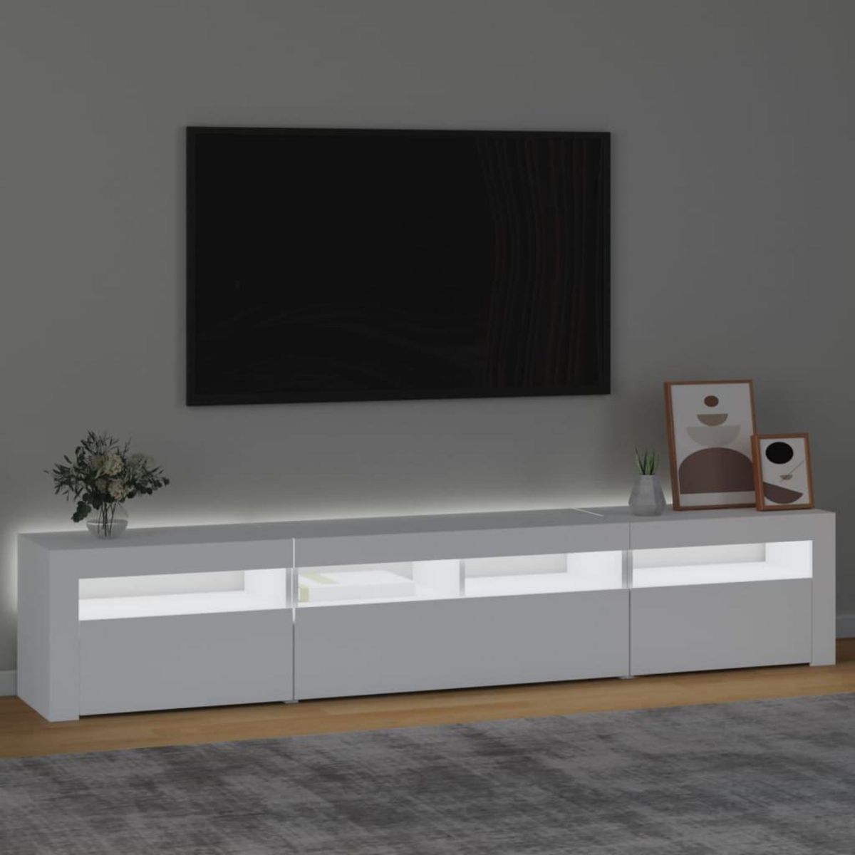 VIDAXL Meuble TV avec lumieres LED Blanc 210x35x40 cm