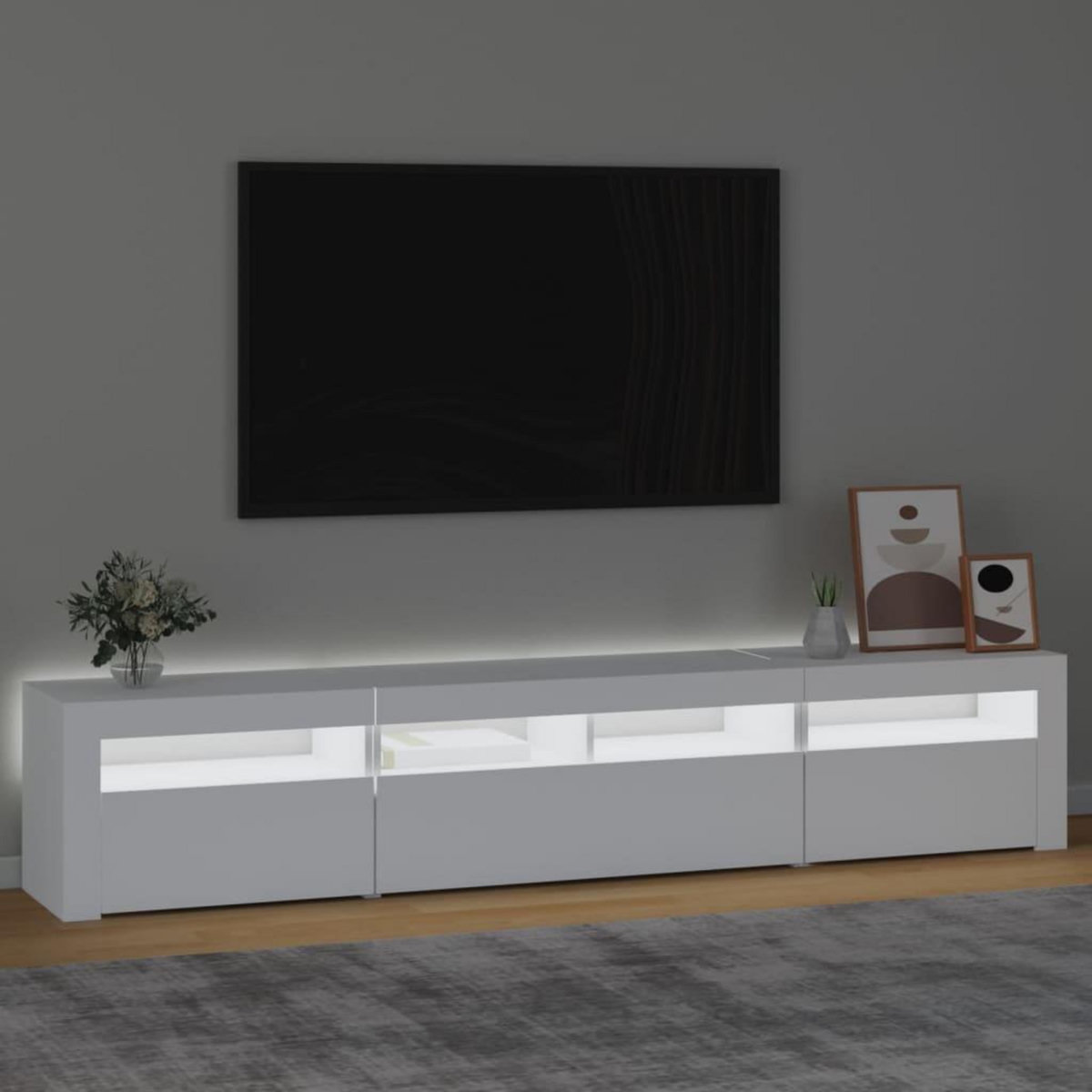 VIDAXL Meuble TV avec lumieres LED Blanc 210x35x40 cm