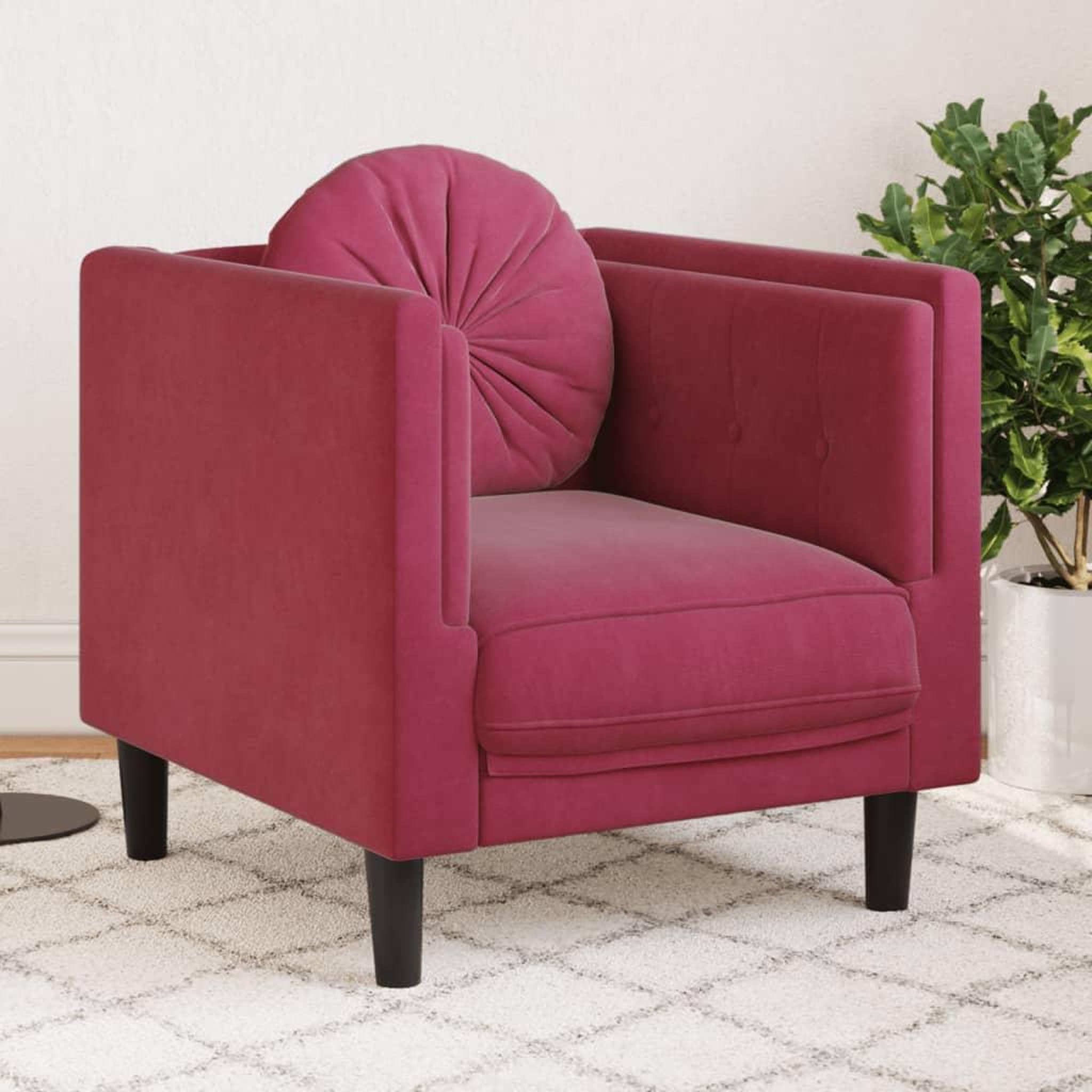 VIDAXL Fauteuil avec coussin rouge bordeaux velours