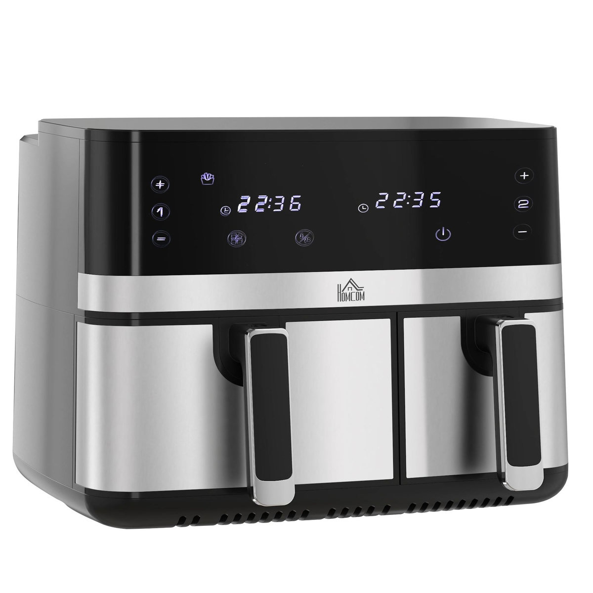 HOMCOM Friteuse à air 2700W - air fryer - double compartiment 8,5L - 8 programmes, température réglable, timer, 2 paniers - noir