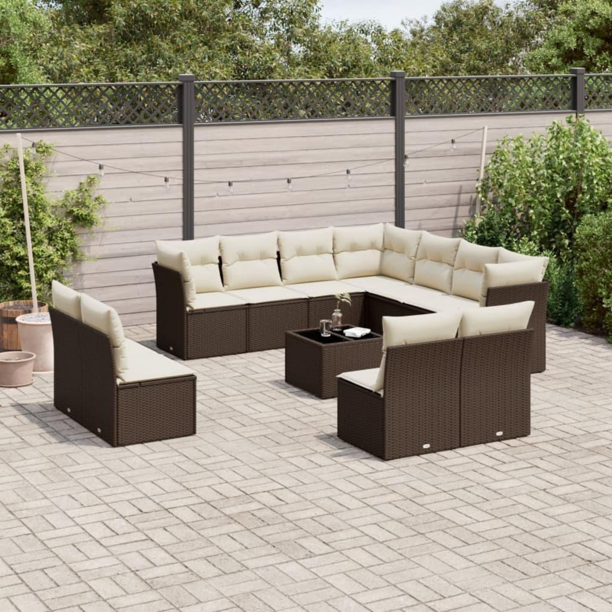 VIDAXL Salon de jardin avec coussins 12 pcs marron resine tressee