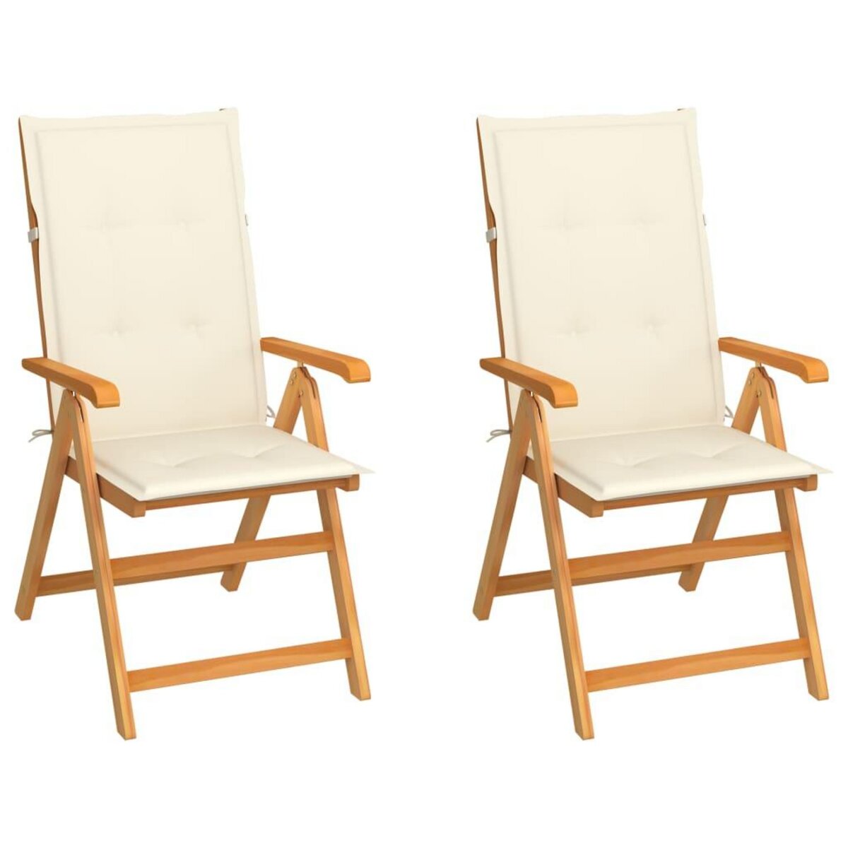 VIDAXL Chaises de jardin lot de 2 et coussins creme Bois teck massif