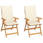 VIDAXL Chaises de jardin lot de 2 et coussins creme Bois teck massif