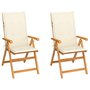 Voir la diapositive 1 : VIDAXL Chaises de jardin lot de 2 et coussins creme Bois teck massif