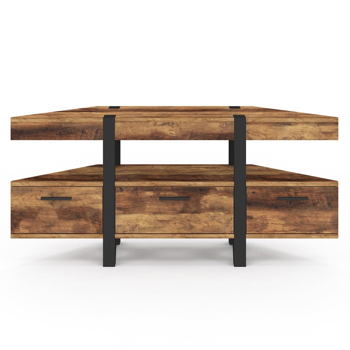 ID MARKET Meuble TV 110 cm d'angle AUSTRIA bois pied épingle avec tiroirs