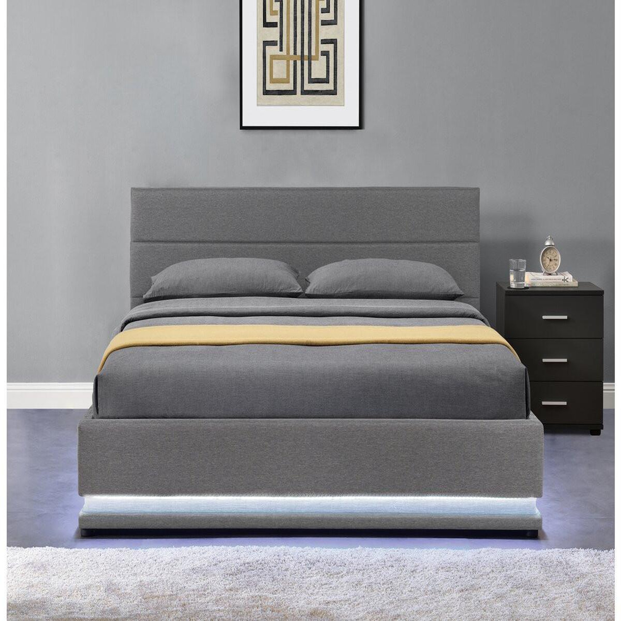 Voir la diapositive 2 : Habitat et Jardin Lit led avec coffre  anastasia  - 140 x 190 - gris foncé