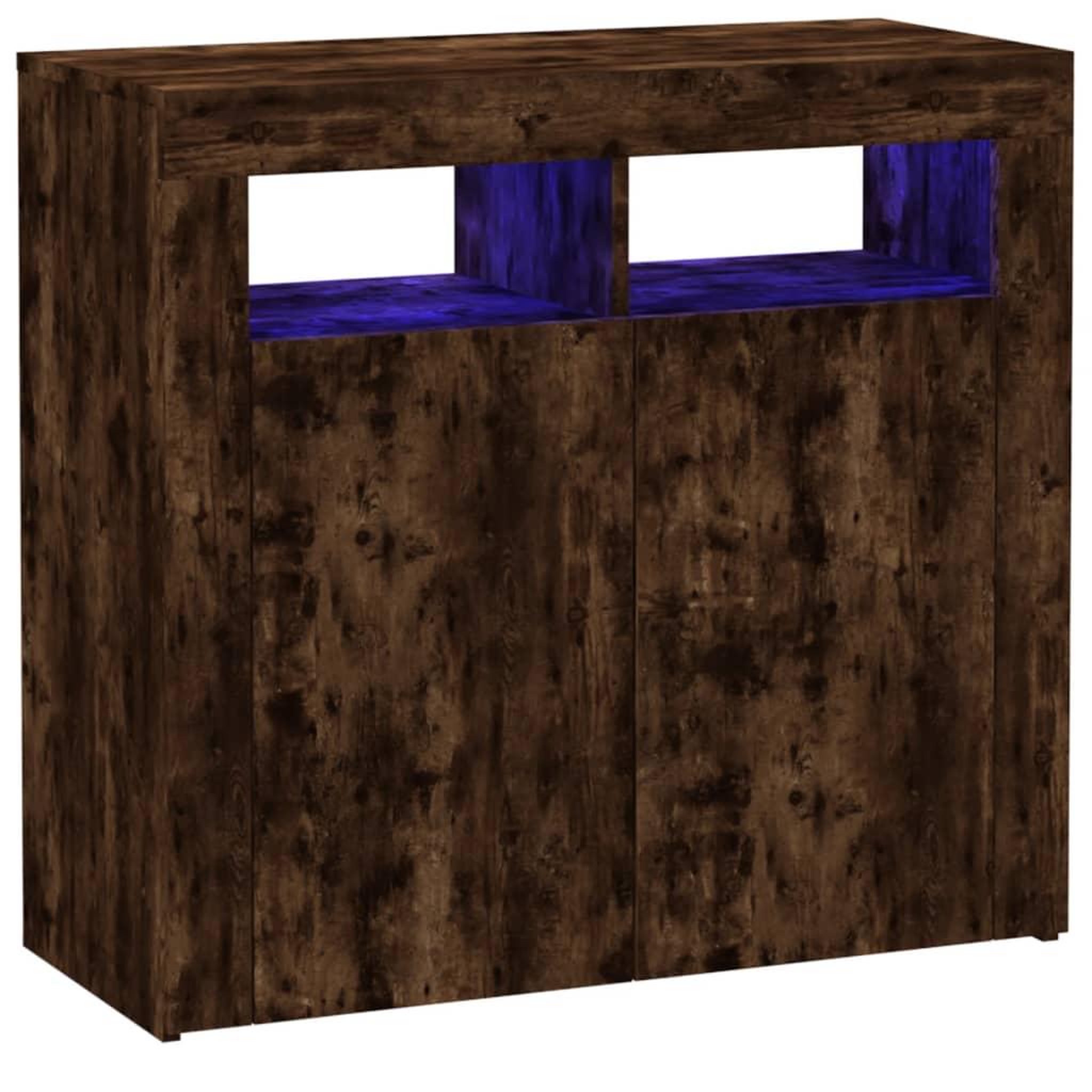 Voir la diapositive 2 : VIDAXL Buffet avec lumieres LED chene fume 80x35x75 cm