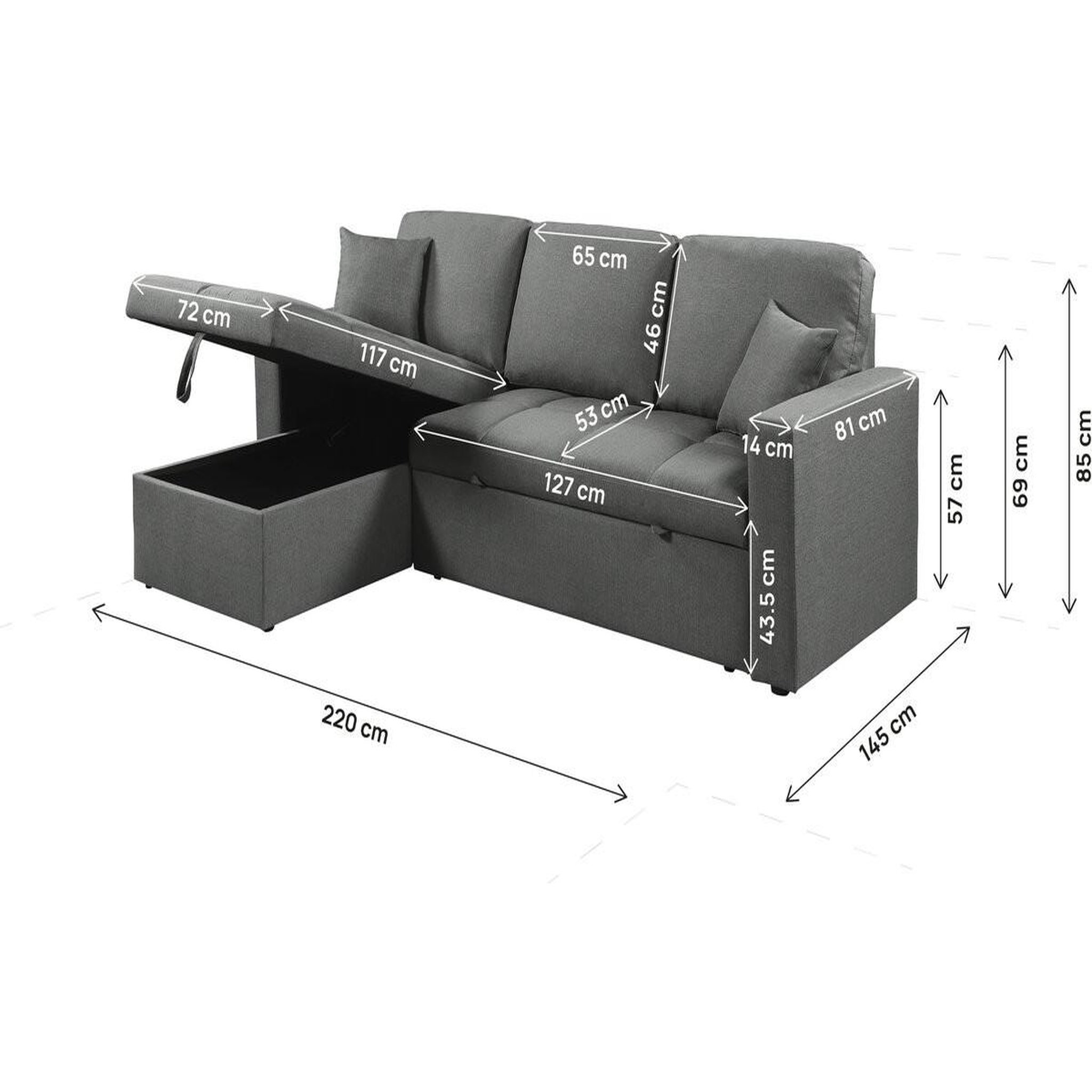 Voir la diapositive 4 : Habitat et Jardin Canapé d'angle convertible/réversible style bubble  alain  - 3 places - gris