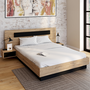 Voir la diapositive 2 : ID MARKET Lit double SANTA avec tête de lit + tables de chevet intégrées et sommier 140 x 190 cm bois et noir
