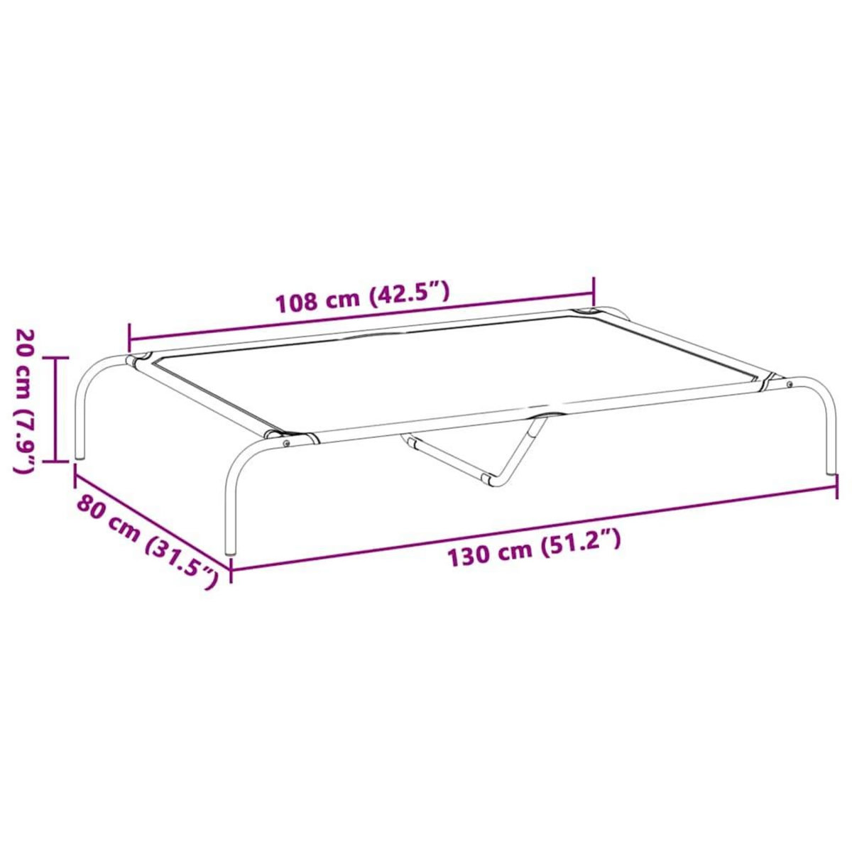 VIDAXL Lit sureleve pour chien noir 130x80x20 cm tissu oxford et acier