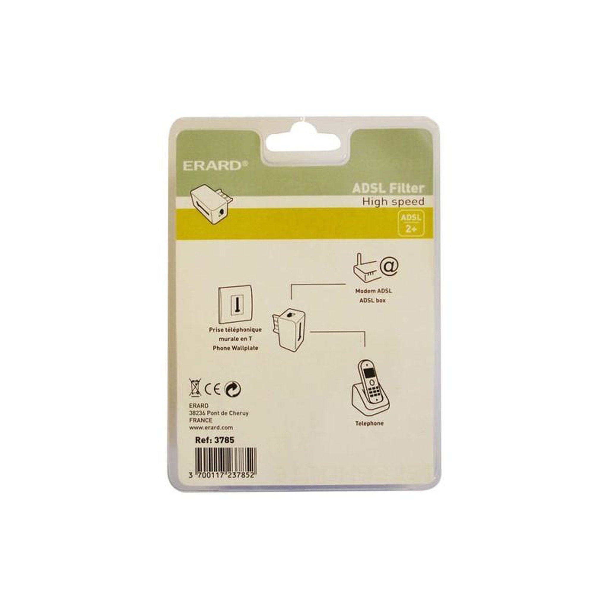 Voir la diapositive 2 : Erard Filtre ADSL prise T M / prise T F + RJ11 F ERARD - 3785