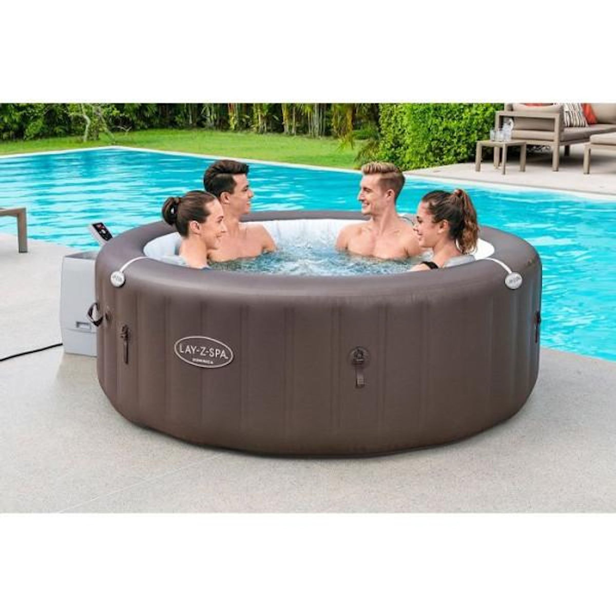 BESTWAY Spa gonflable BESTWAY - Lay-Z-Spa Dominica - 140 airjets - 196 x 71 cm - 4 a 6 places - Rond (couverture, cartouche, 4 appuie-te