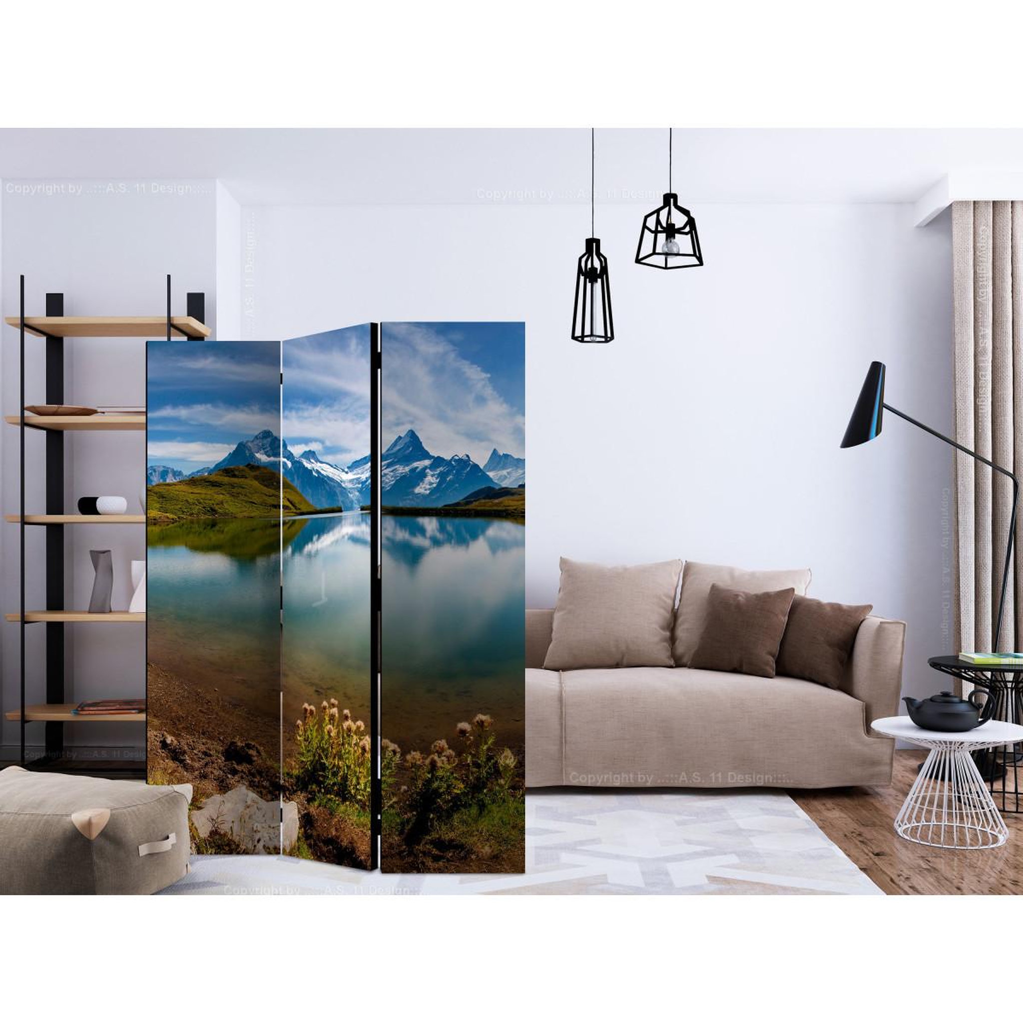Voir la diapositive 2 : Paris Prix Paravent 3 volets  lake with mountain reflection, switzerland  135x172cm