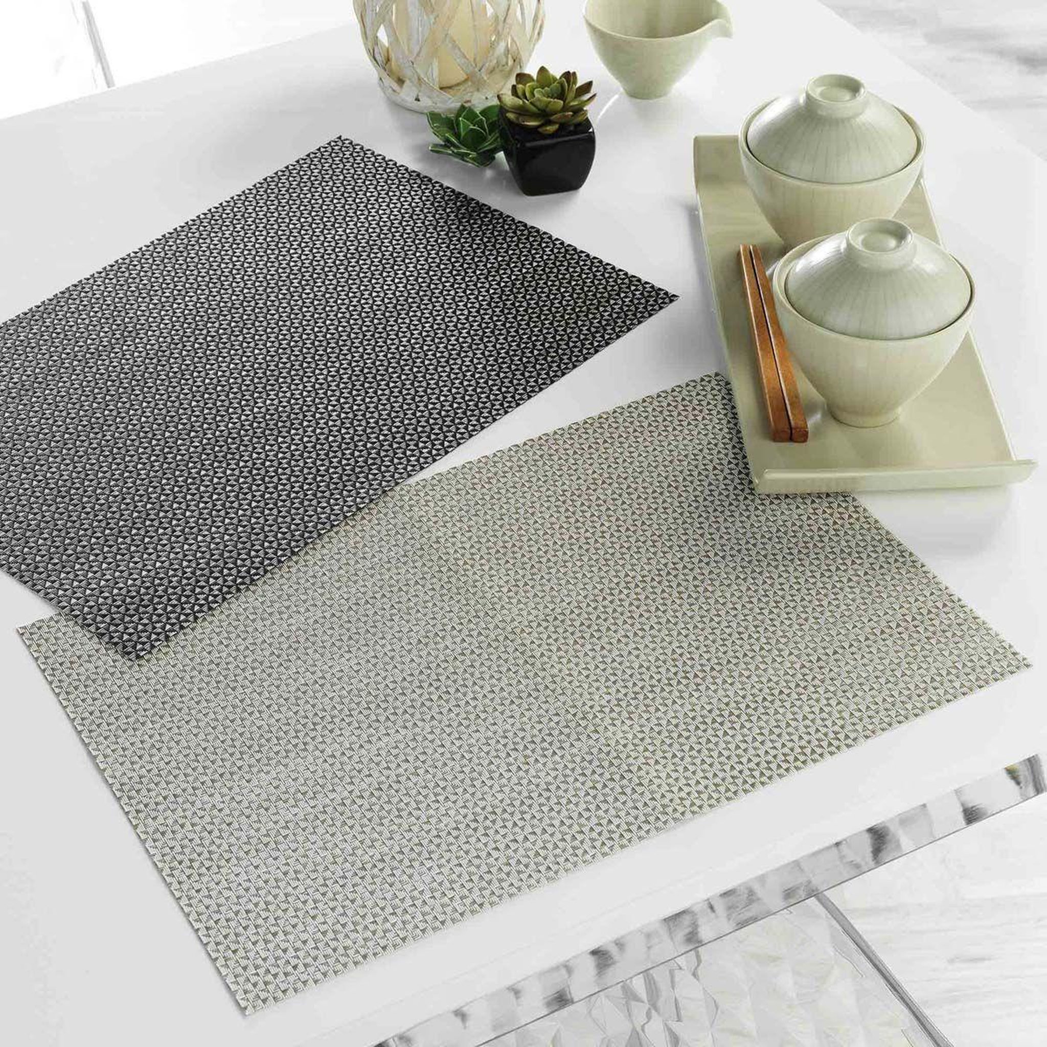 Voir la diapositive 3 : Douceur d'Intérieur Set de table  marbling  30x45cm taupe & blanc