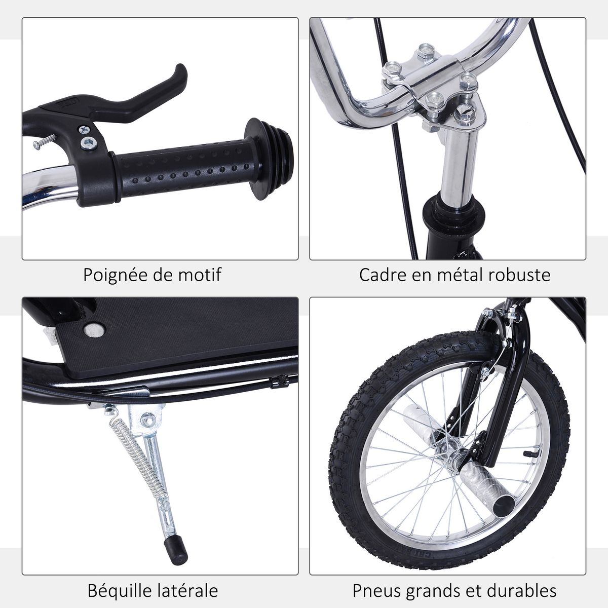 HOMCOM Trottinette patinette freestyle grandes roues pneumatiques Ø 41 cm hauteur guidon réglable béquille pegs inclus acier noir