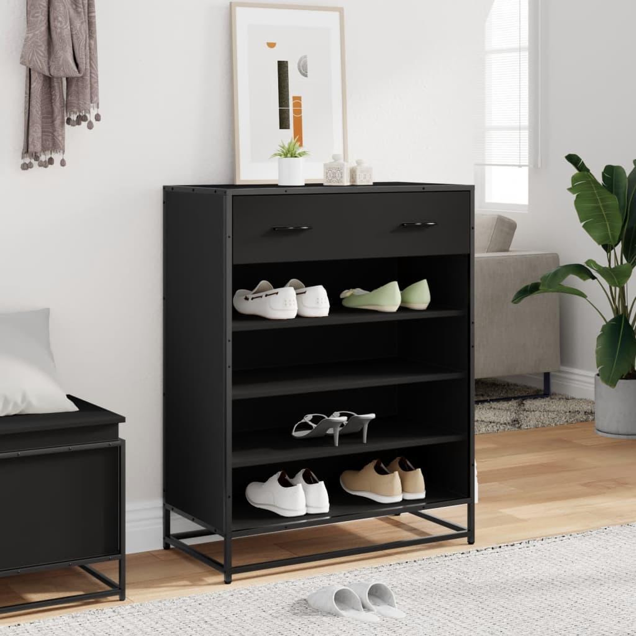 Voir la diapositive 3 : VIDAXL Meuble a chaussures noir 75x38x97,5 cm bois d'ingenierie metal
