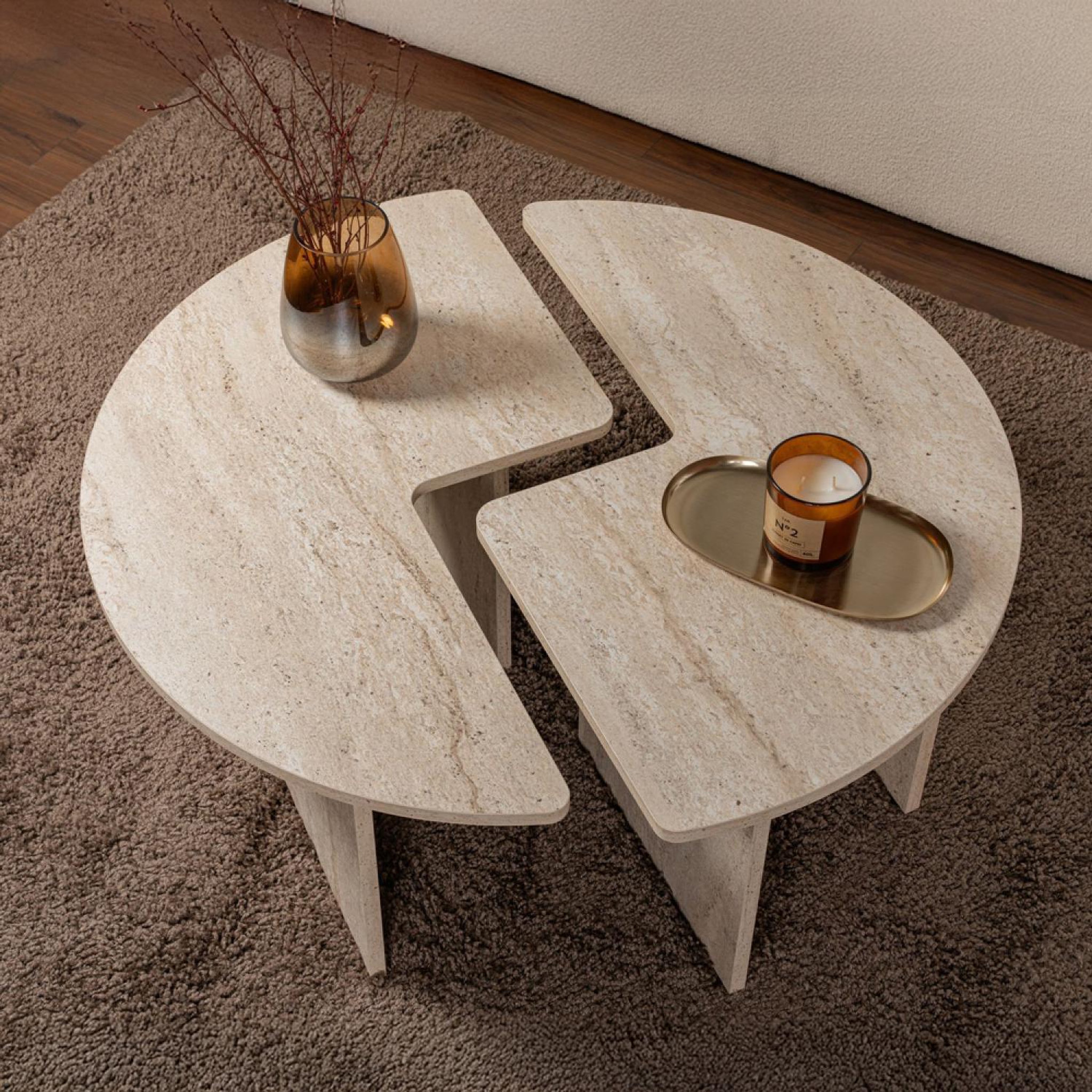Voir la diapositive 5 : CONCEPT USINE Table basse ronde duo effet travertin 90cm apix