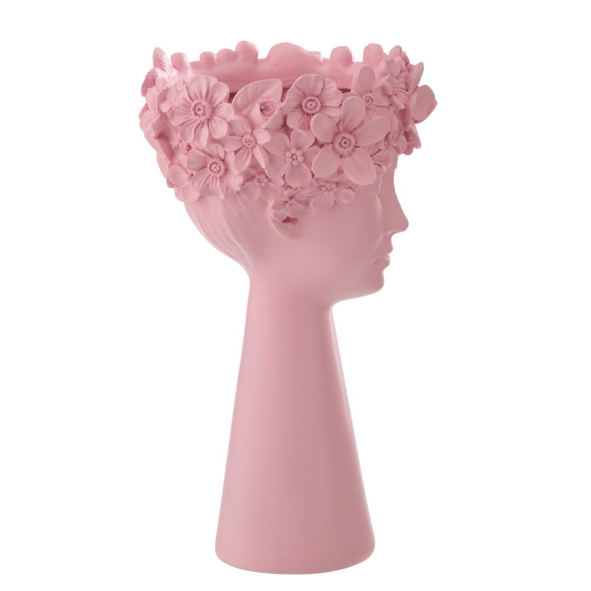 Voir la diapositive 2 : J-LINE Cache-pot tête fleurie  flore  40cm rose