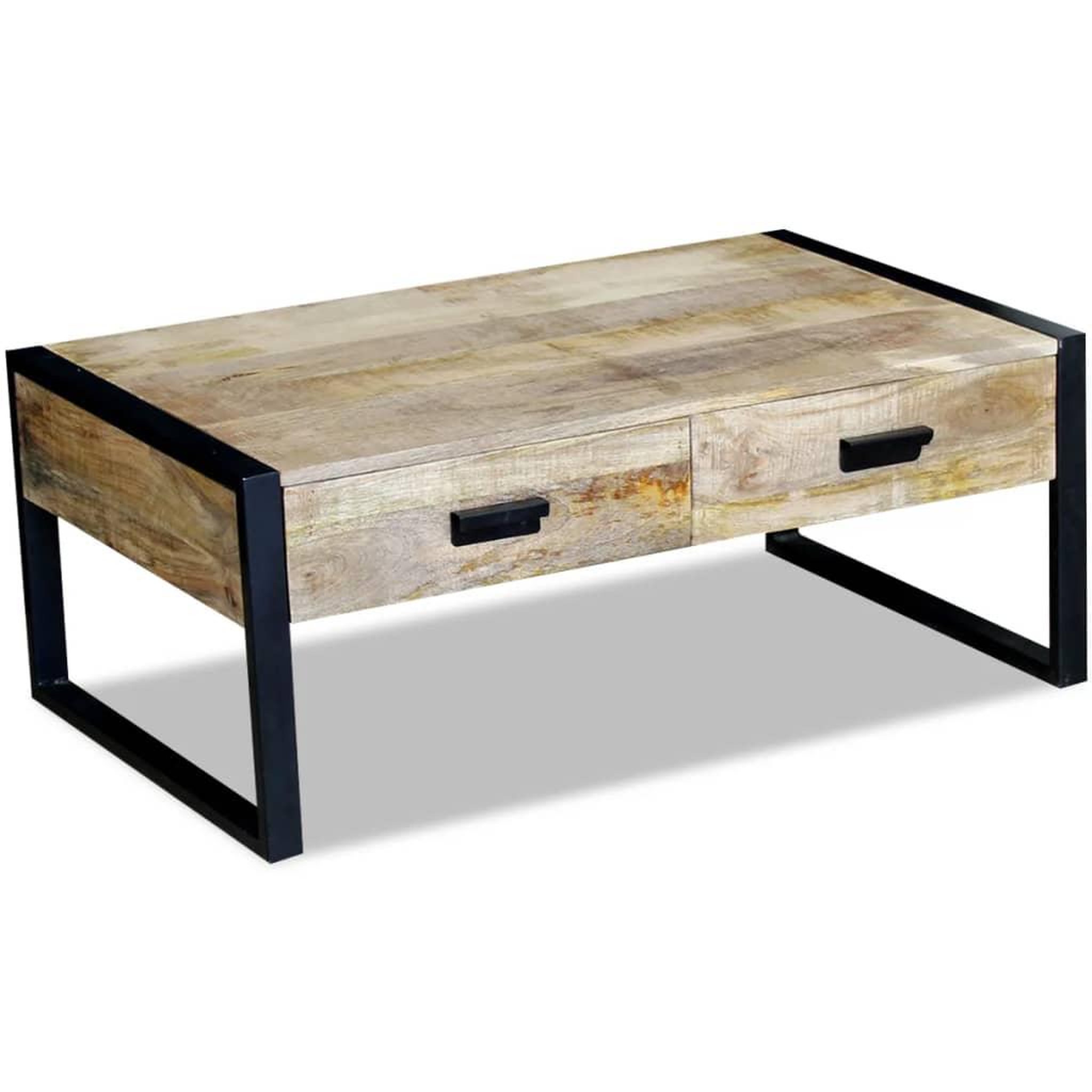 Voir la diapositive 3 : VIDAXL Table basse avec 2 tiroirs bois de manguier massif 100x60x40 cm