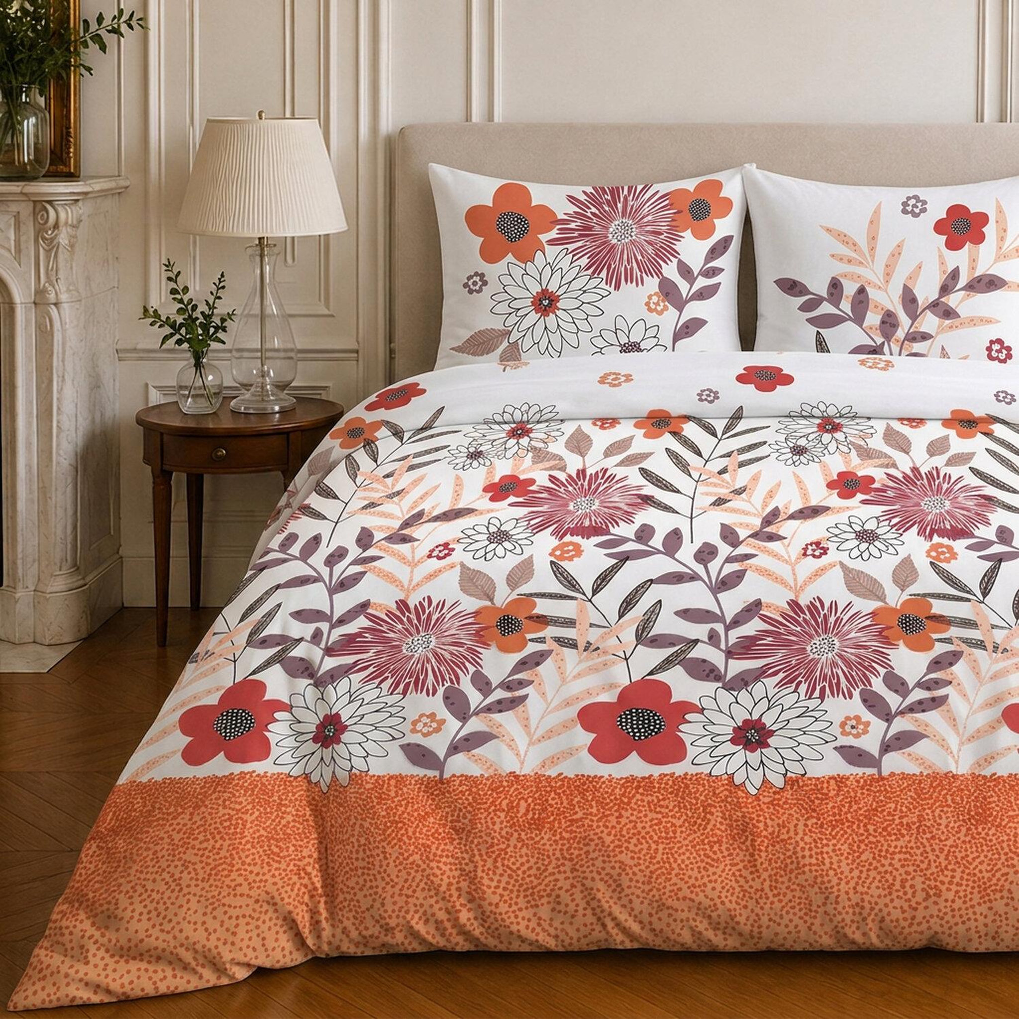 Voir la diapositive 3 : Home collection Parure housse de couette imprimée 100% microfibre - printemps - 220x240 cm